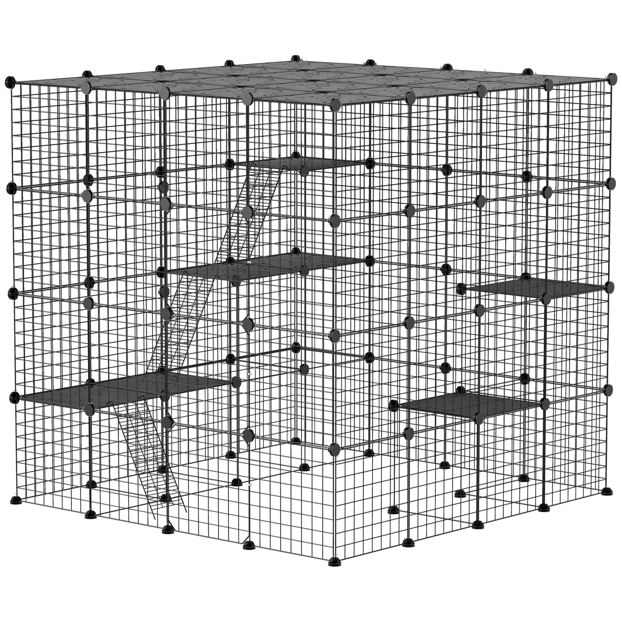4-Tier 55" Cat Cage Indoor with Platforms, Ramps, Accessories, for 1-3 Cats, Indoor Use, Black