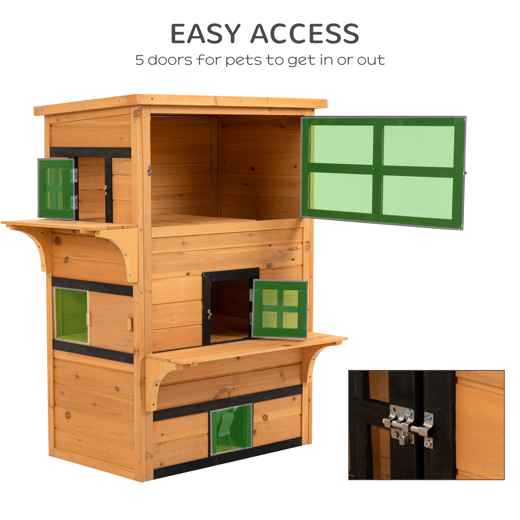 Cat House, Outdoor 3-Tier Kitty Shelter, Weather Resistant, w/ Escape Door