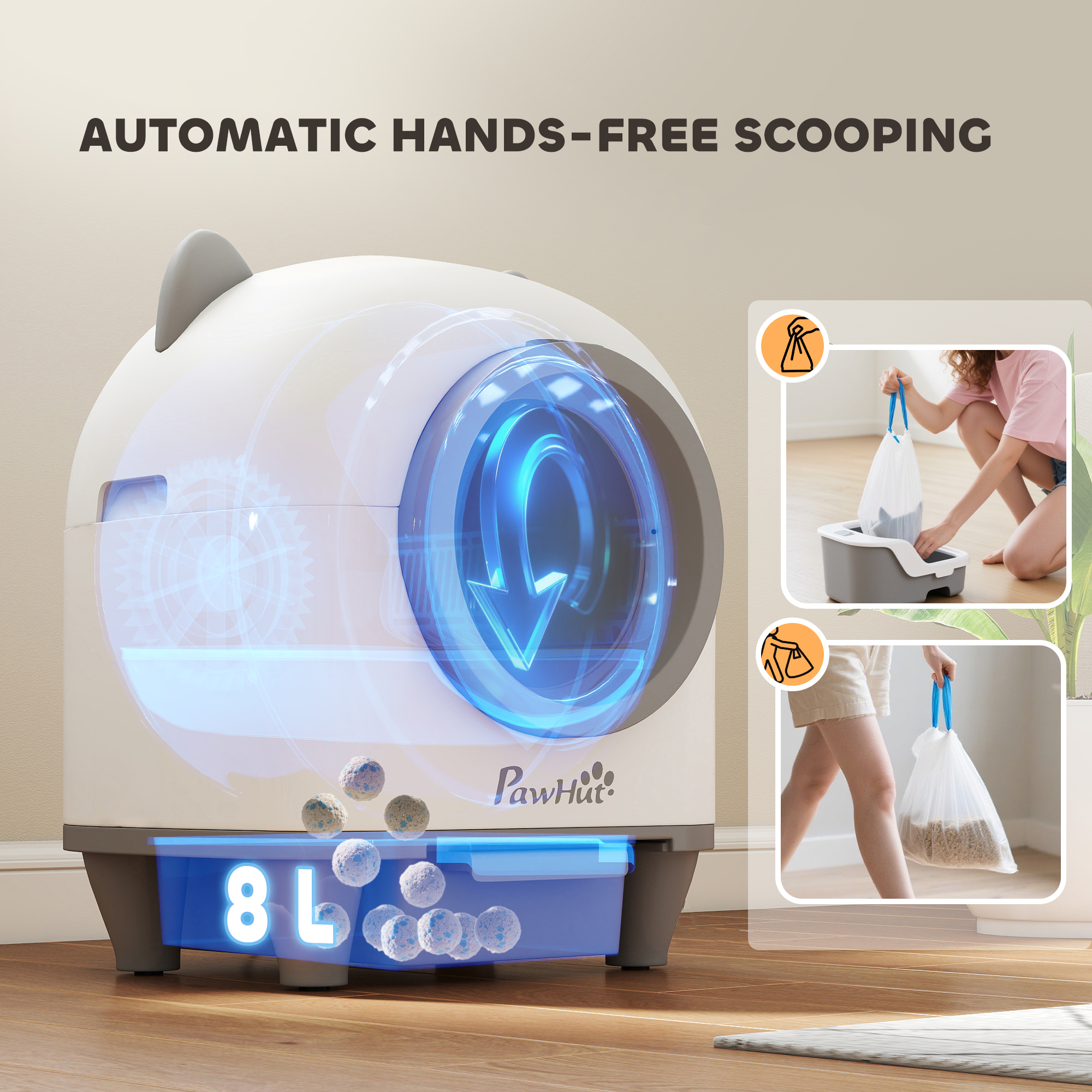 Automatic Cat Litter Box with App Control, Odor Isolation, Safety Protection, Anti-Pinch, 1 Roll Garbage Bag