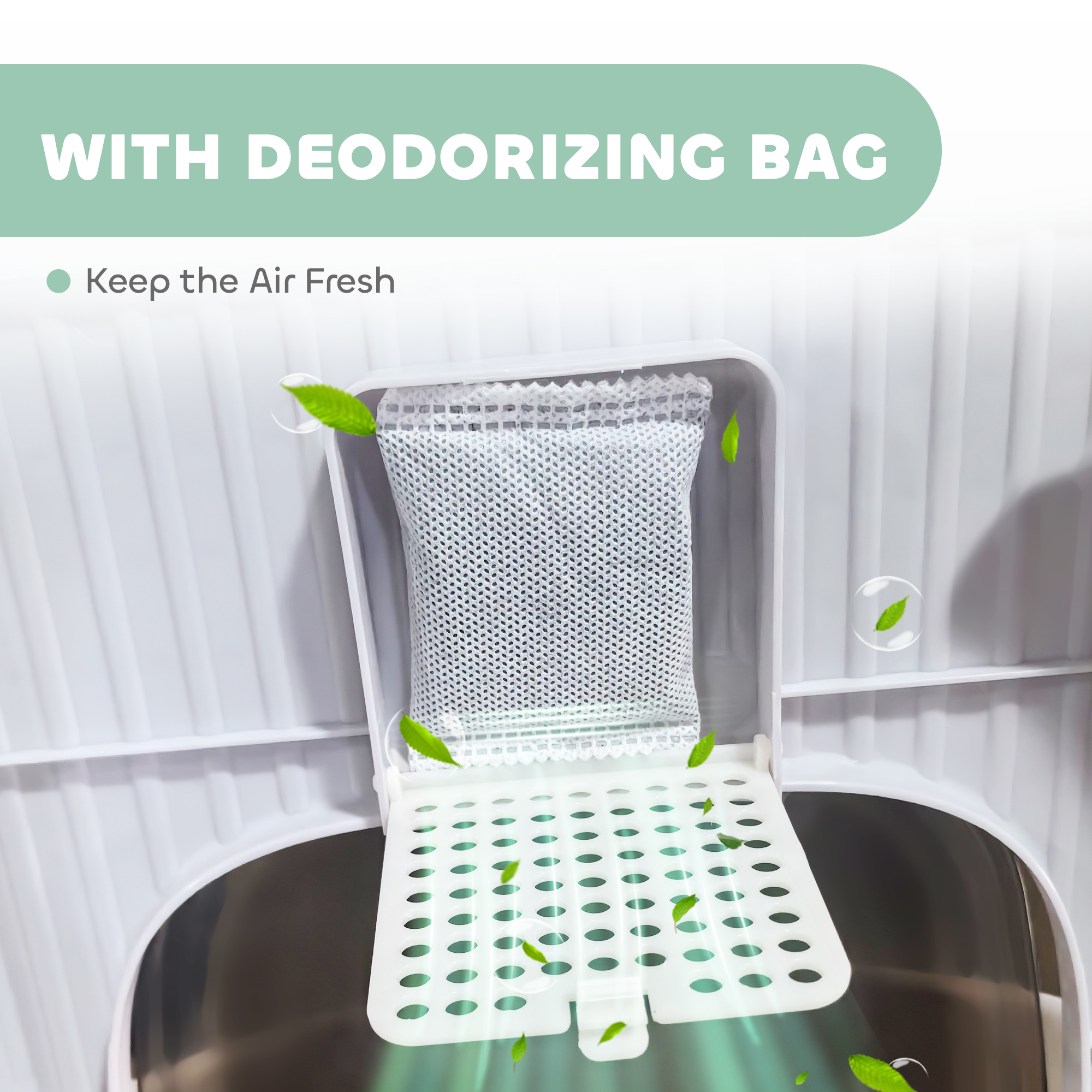Enclosed Cat Litter Box with Lid, Scoop, Top Entry, Deodorization Bags, Drawer Type Cat Litter Tray, Easy to Clean, Green