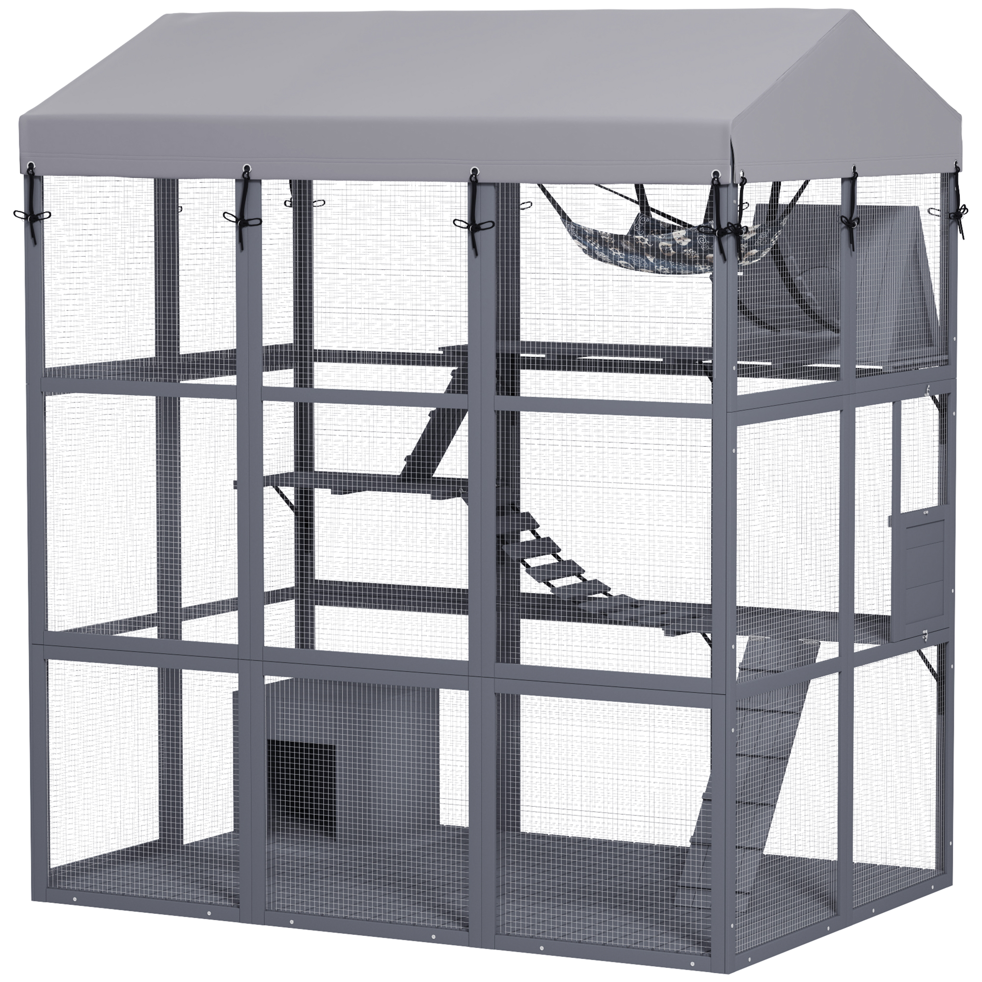 81"H Catio Outdoor with Floor to Prevent Escaping & Easy Cleaning, for 2-4 Cats Kittens, Grey