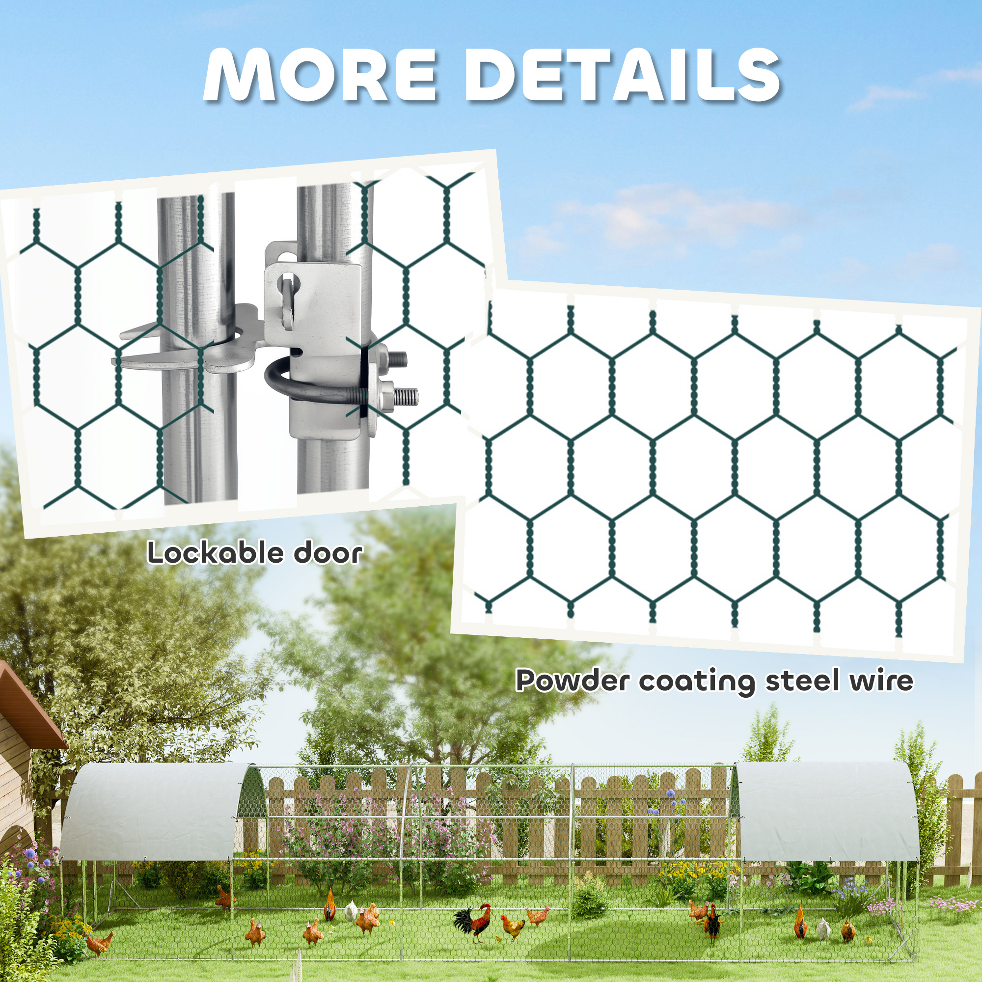 Metal Chicken Coop with Water & UV Protection Cover for Backyard Hen, Duck, Rabbit, 9.8' x 32.8' x 6.4'
