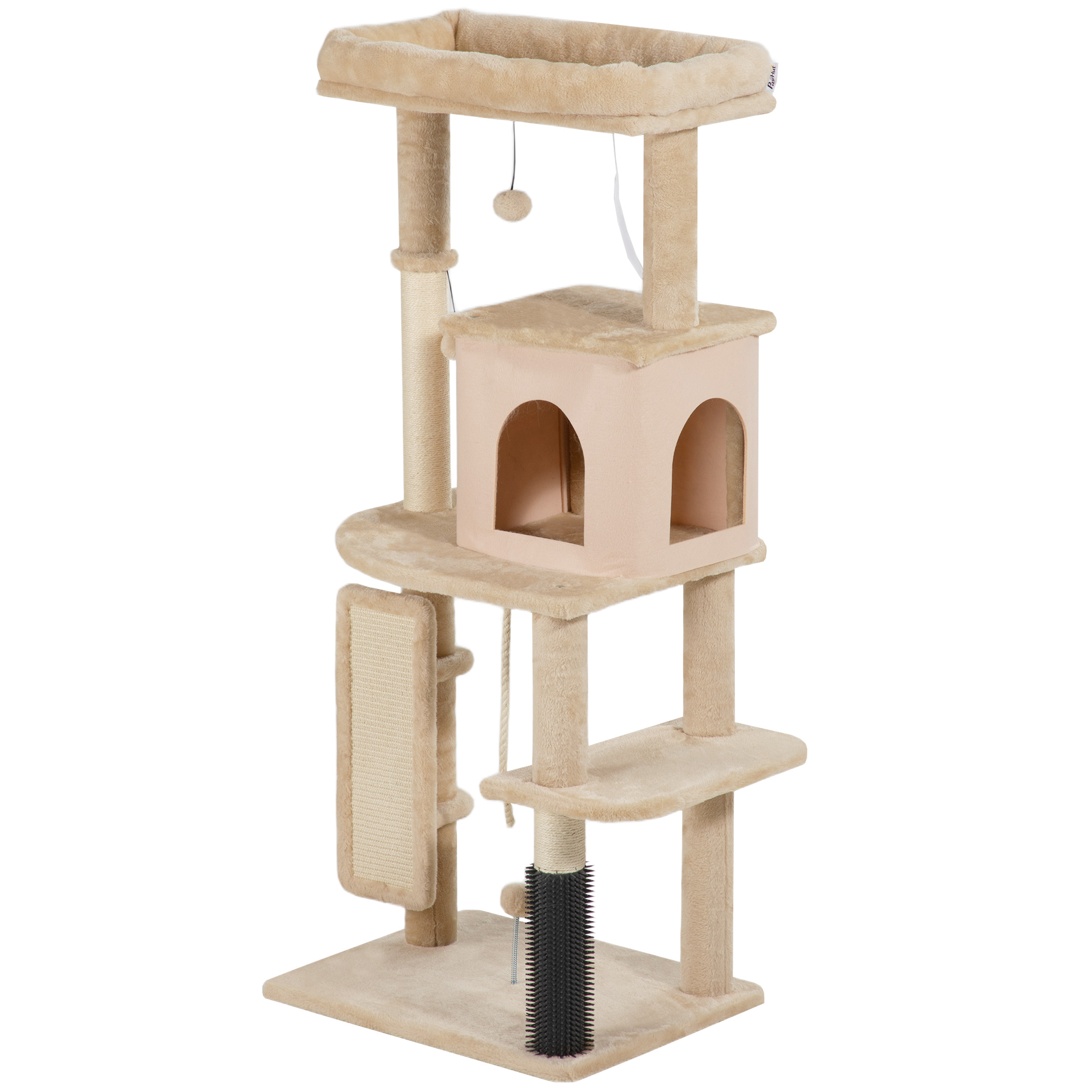 52 Inch Cat Tree with Scratching Posts, Cat Bed, Condo, Grooming Brush, Jumping Platforms, Toy Balls, Anti-tip Kit