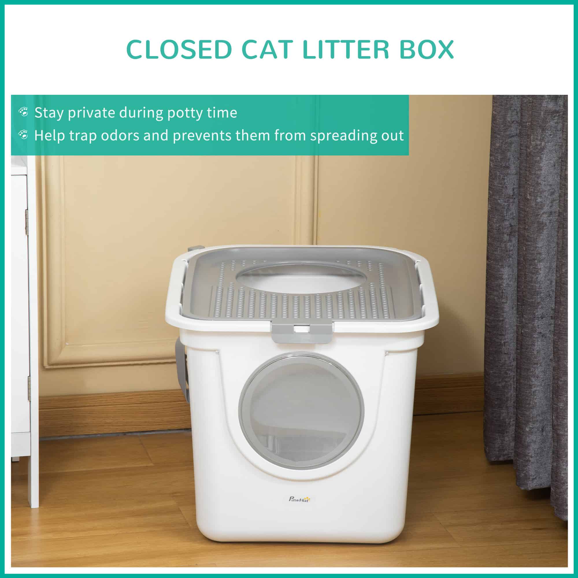Enclosed Cat Litter Box, Easy Cleaning Kitty Litter Box with Front Entrance, Top Exit, Scoop, White - Image 5