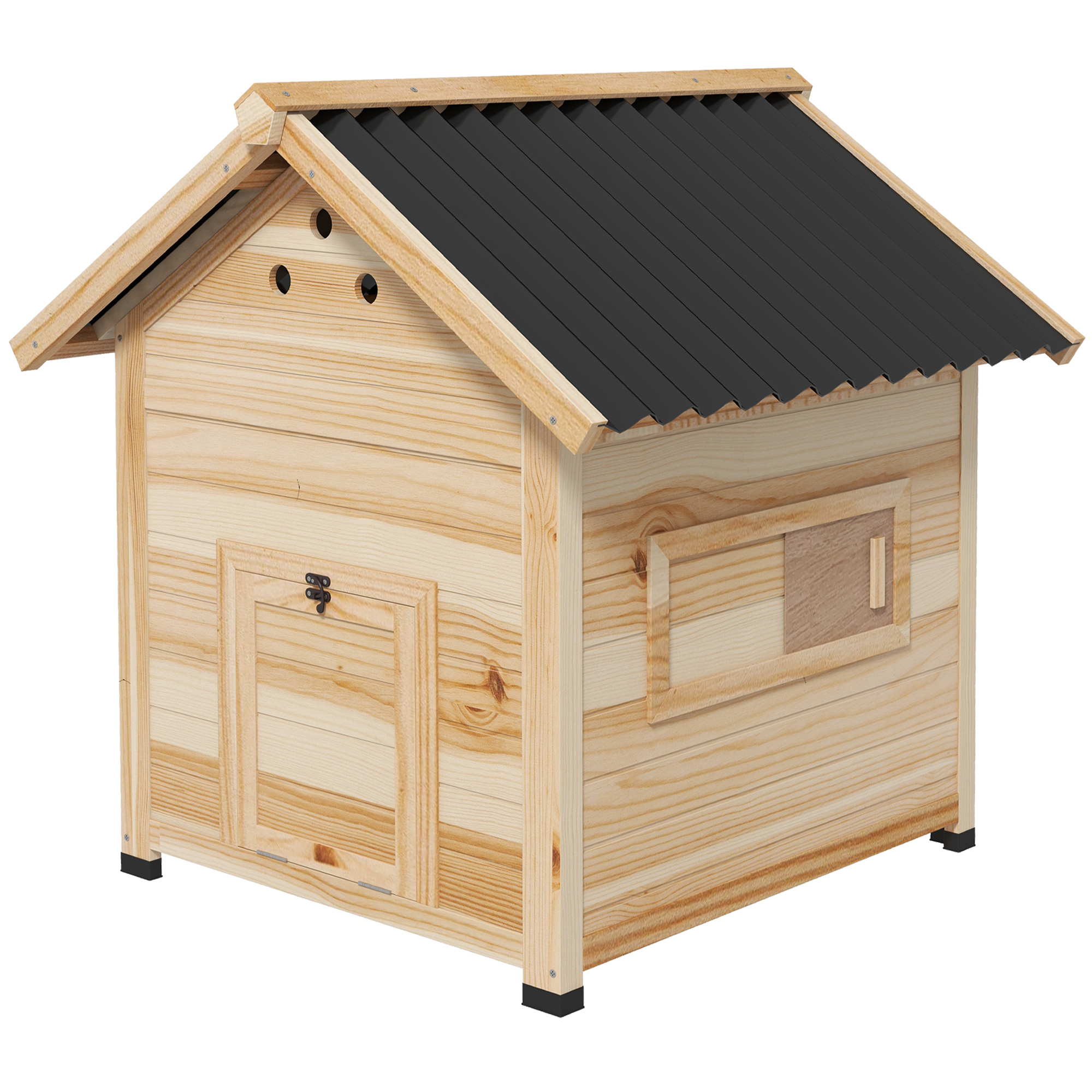Duck Coop, Wooden Duck House with Openable Roof & Double Doors, Natural Wood - Image 2