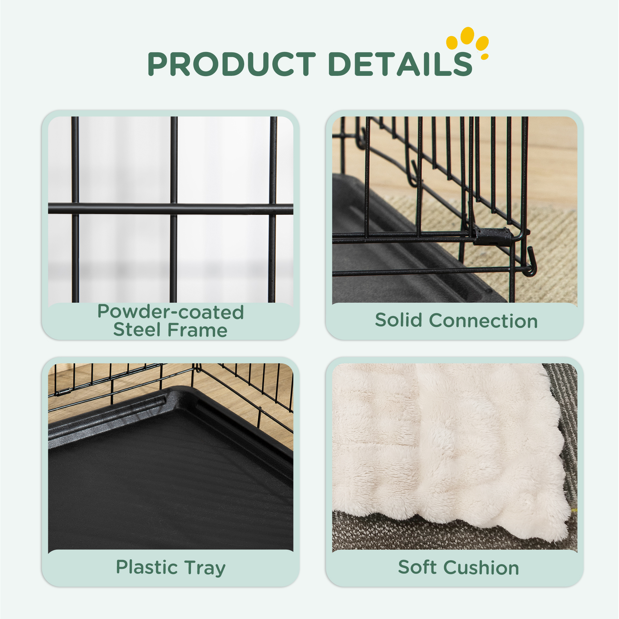 42" Dog Crate with 2 Doors, Folding Metal Dog Cage with Soft Cushion, Removable Tray, Handle, for Small Dogs, Black