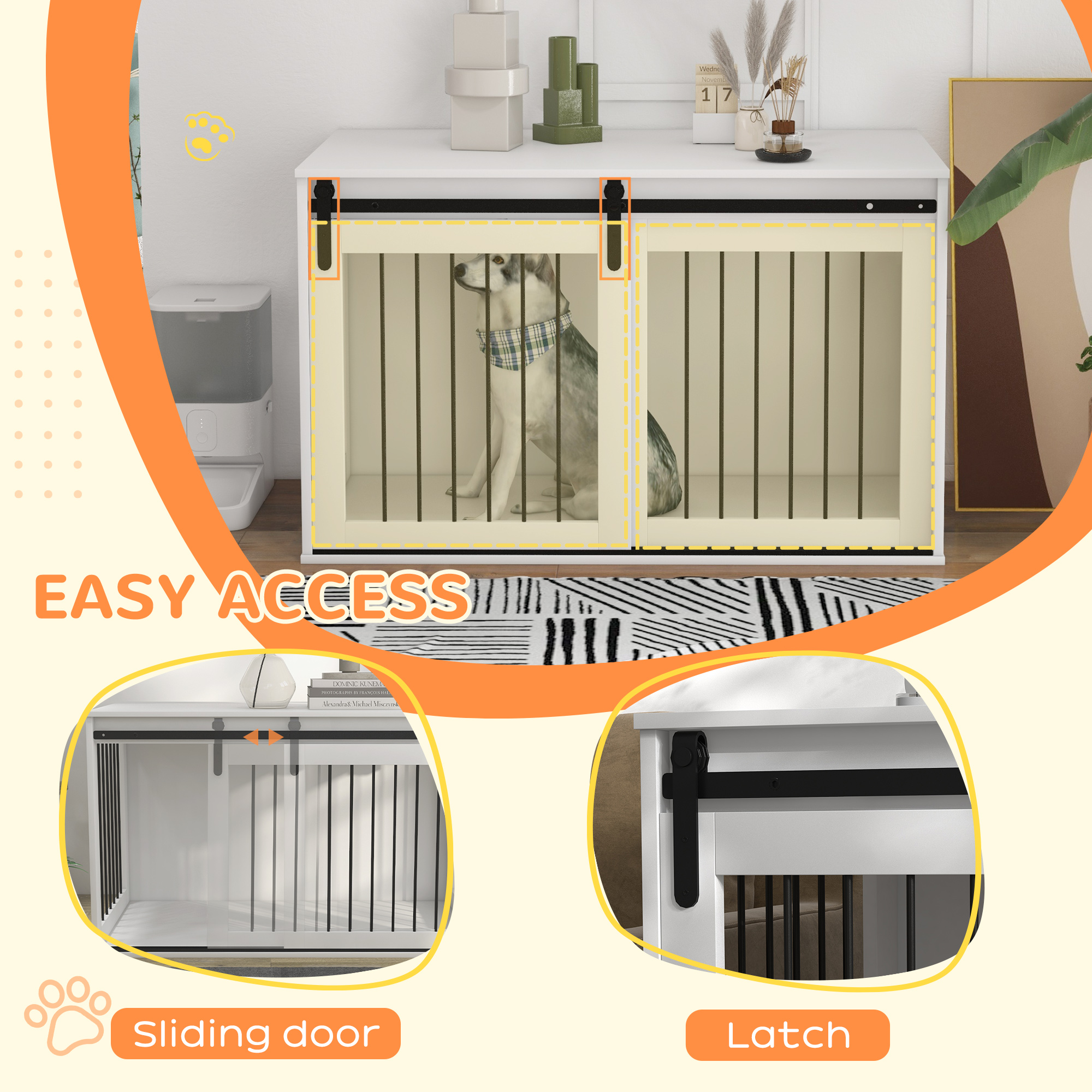 46.5" Dog Crate Furniture, Dog Crate End Side Table for Extra Large Dogs, White