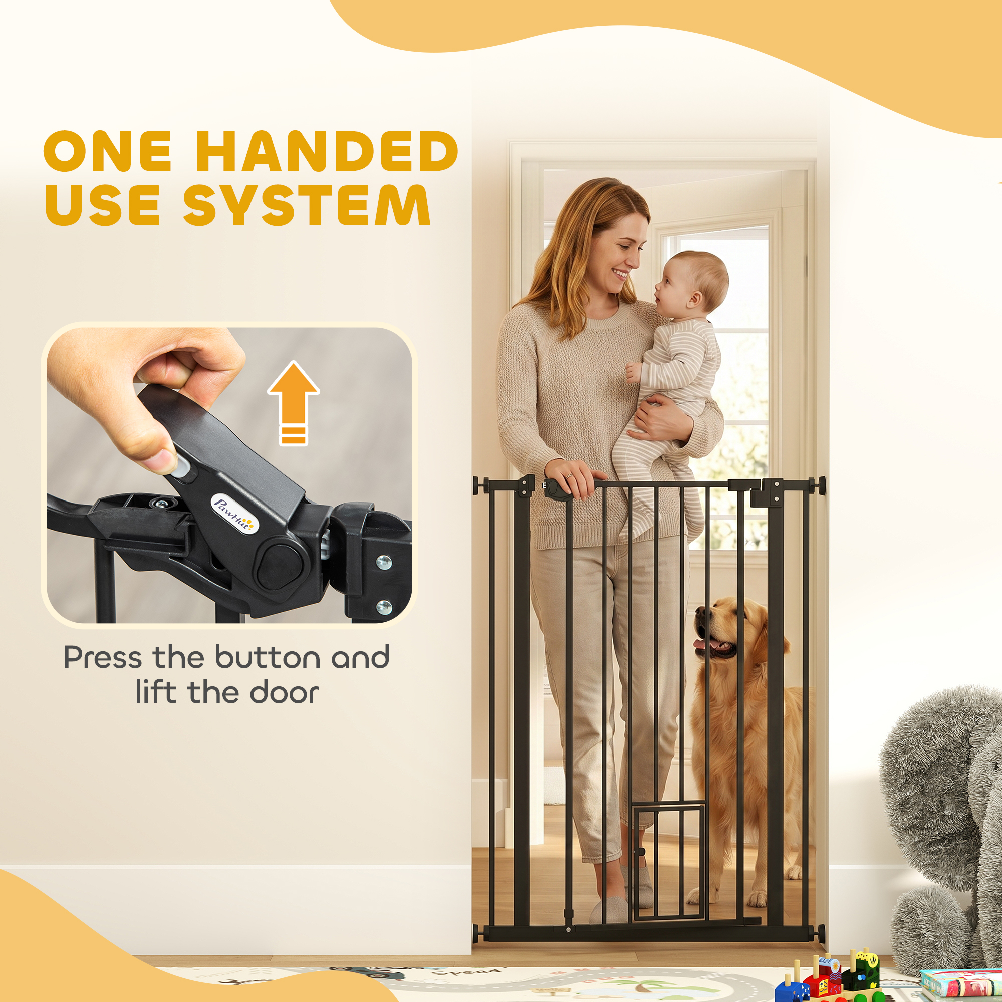 41" Easy Open Indoor Dog Gates for Doorways, House, Stair - Black