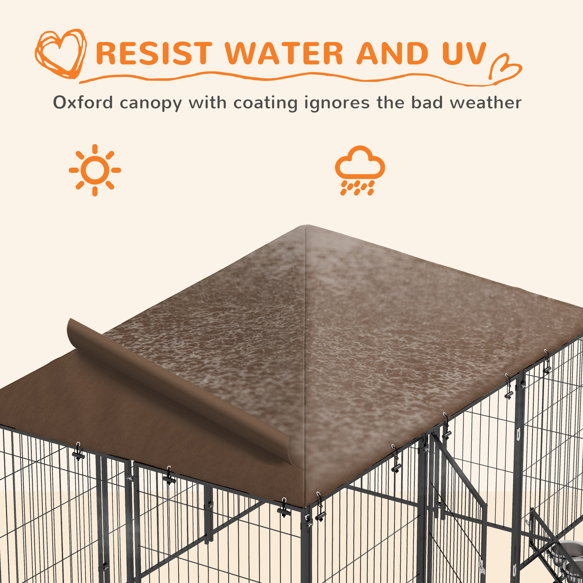 6.9' x 4.6' x 5' Outdoor Dog Kennel with Canopy, Rotating Bowls, Coffee