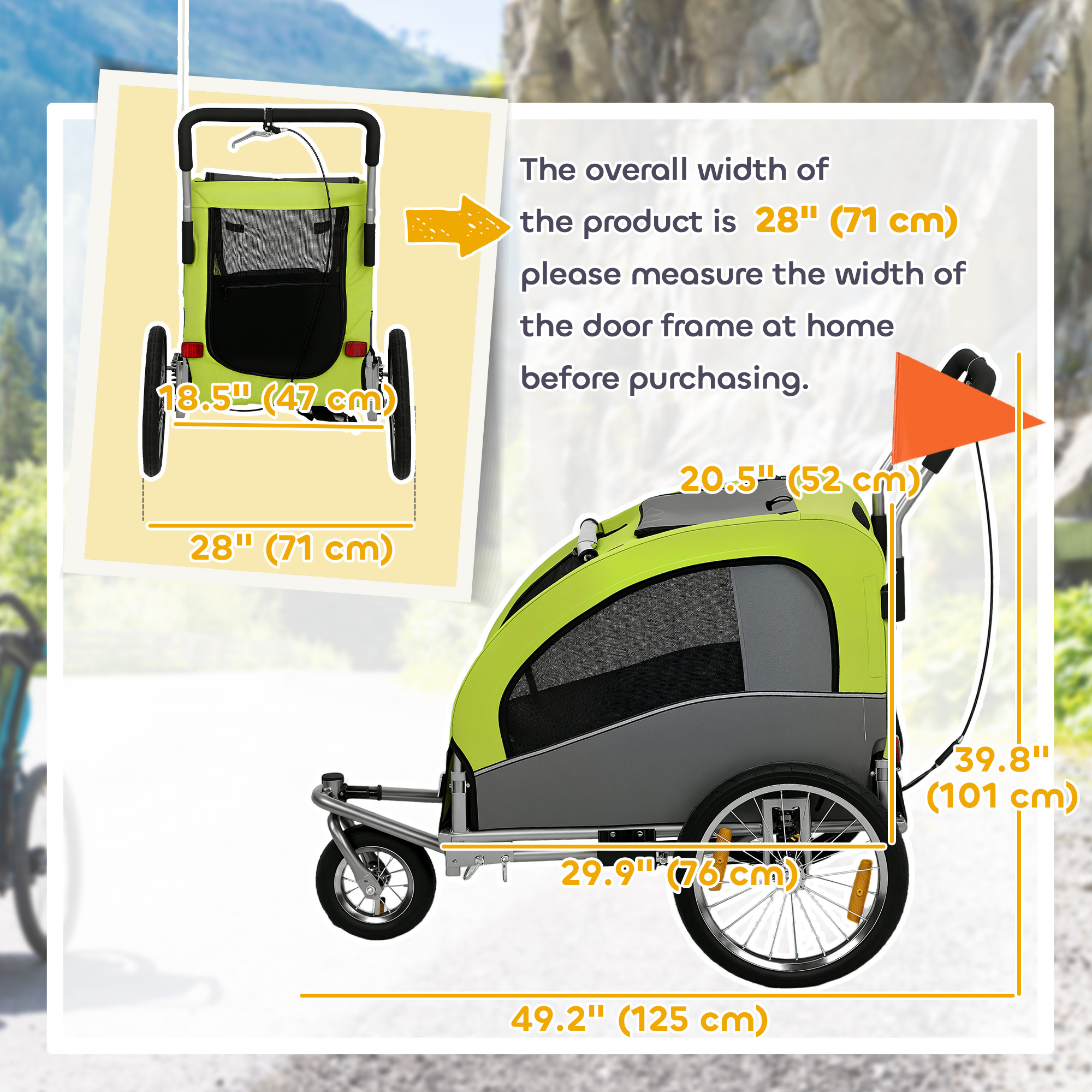 2 in 1 Dog Bike Trailer, Foldable Pet Stroller, Dog Bicycle Trailer with Suspension, Universal Bicycle Coupler, Green