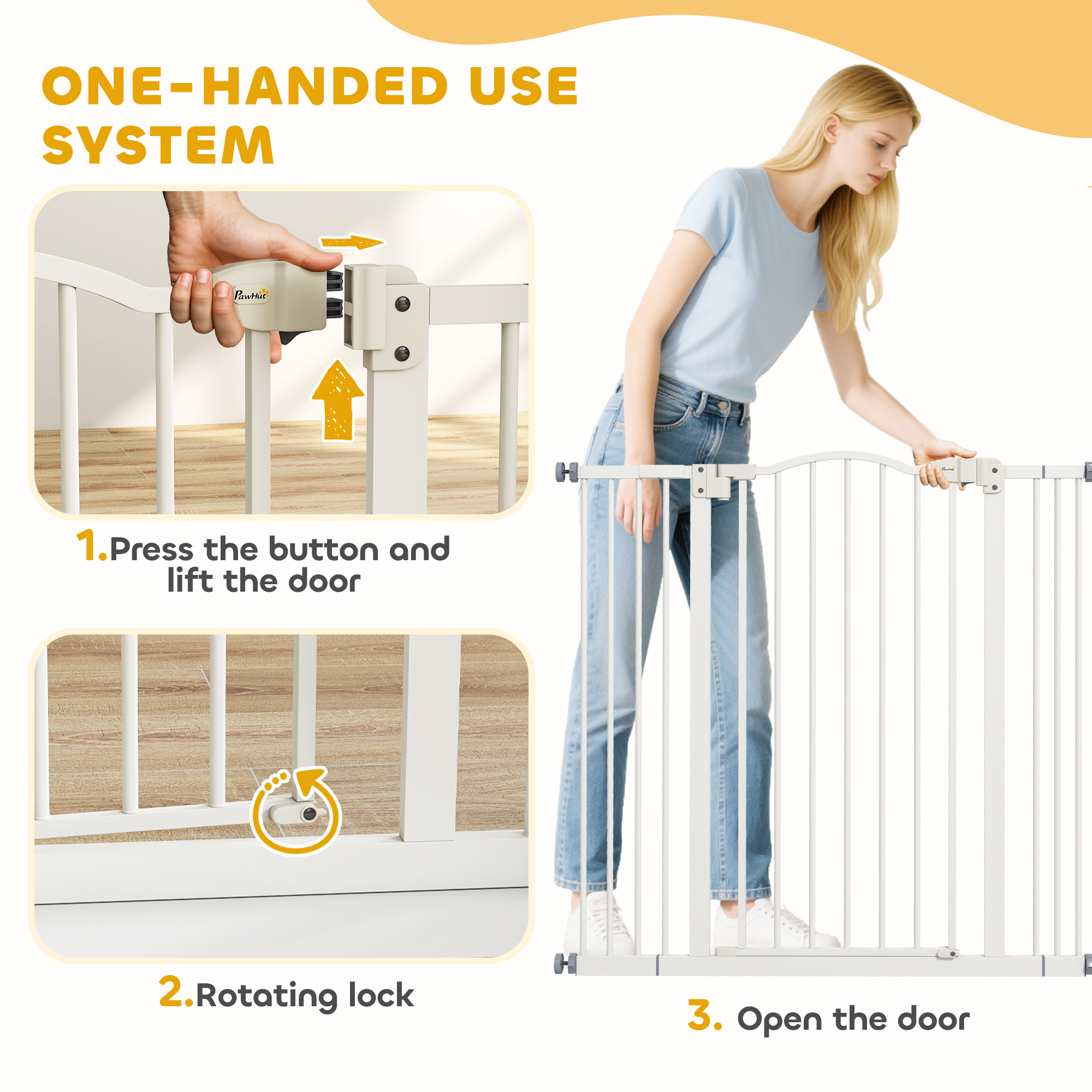 Extra Tall Dog Gate with Door, Pressure Fit, Auto Close, Double Locking for Doorways Hallways Stairs, 29"-39", White
