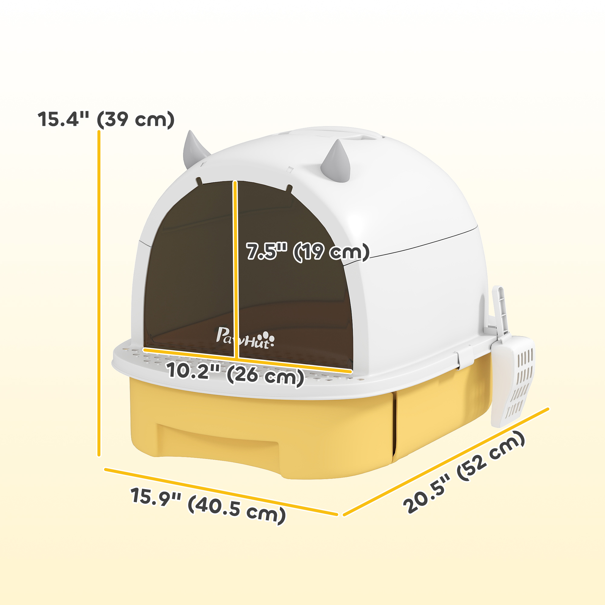 Cat Litter Box with Lid, Front Door Flap, Scoop, Handle, Easy Clean, for Small and Medium Cats, Yellow - Image 3