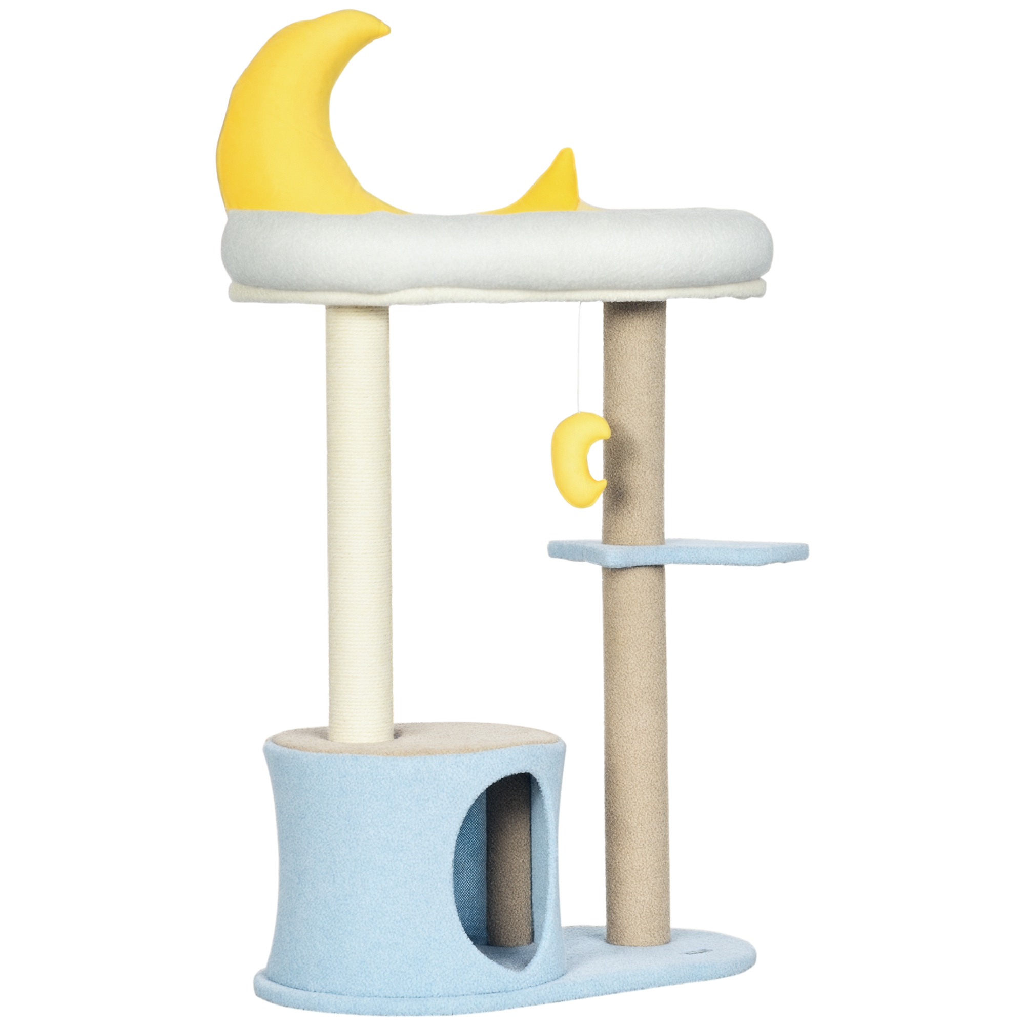 Moon Cat Tower for Indoor Cats with Teddy Fleece House Bed Scratching Post Hanging Toy Star Platform 41" Blue