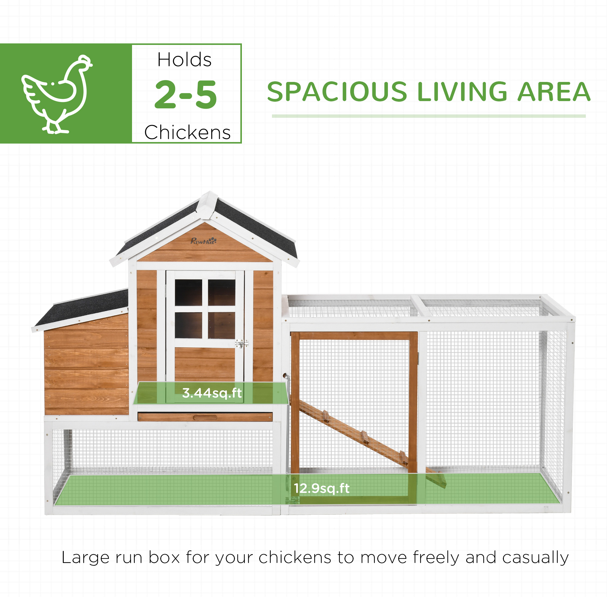 Chicken Run Waterproof Large Chicken Coop with Nesting Box for 2-4 Chickens, Orange and White
