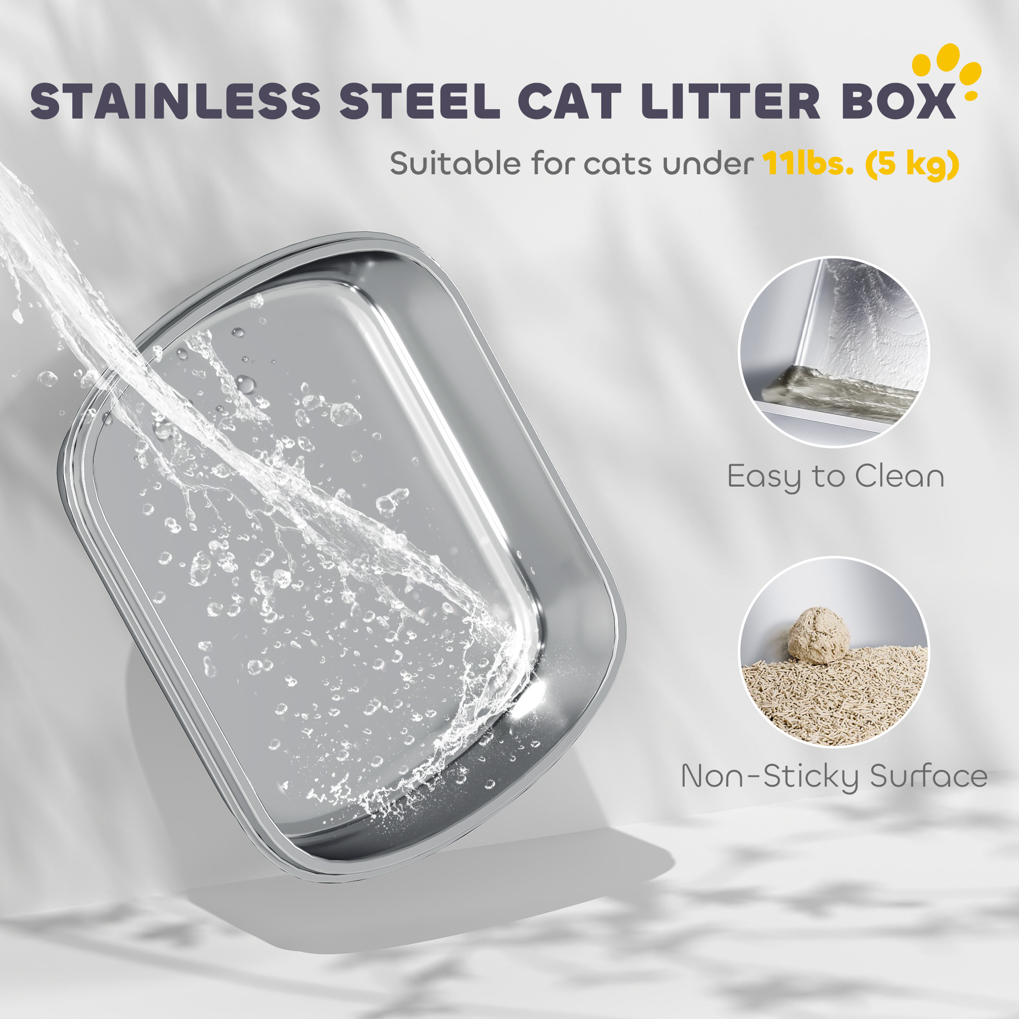 Large Stainless Steel Litter Box, Enclosed Metal Cat Litter Tray with Scoop, Deodoriser Bag, Front-Entry and Top-Exit
