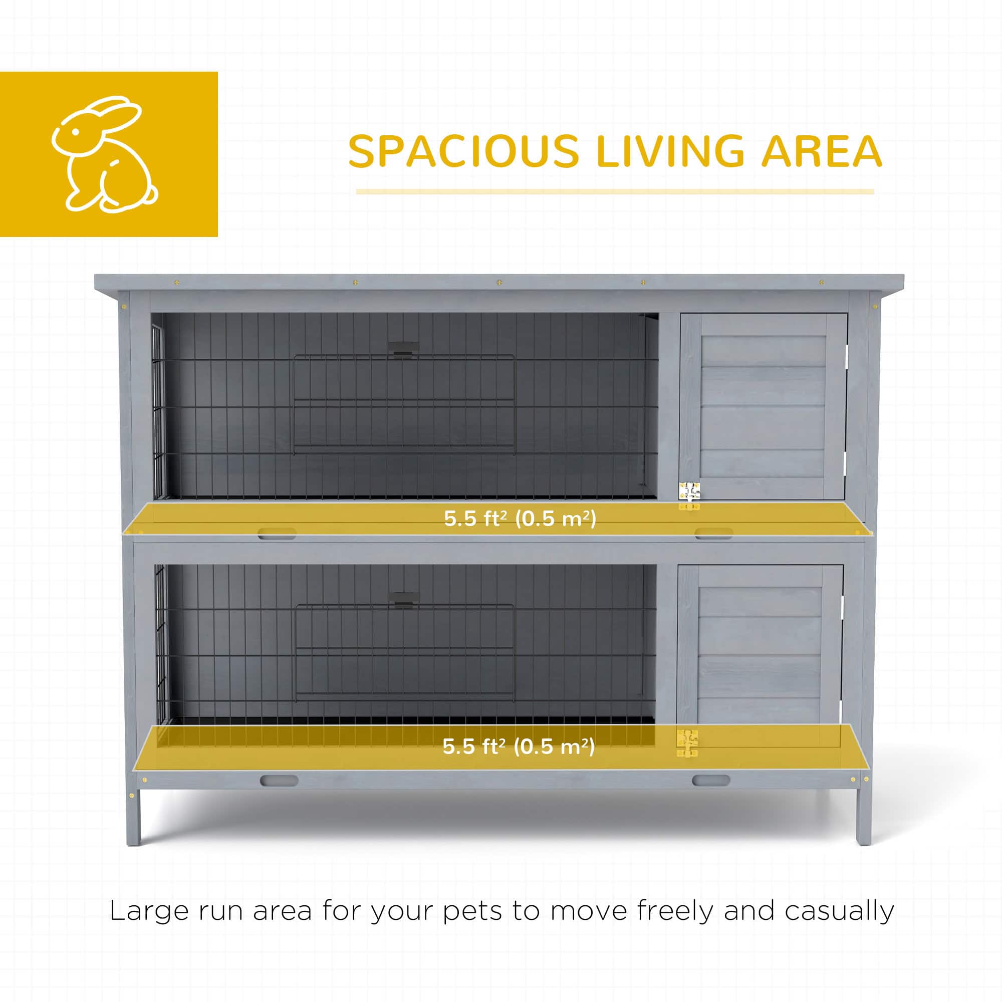 2 Tier Wooden Rabbit Hutch Bunny Pet House Wooden Coop Run, Grey - Image 4