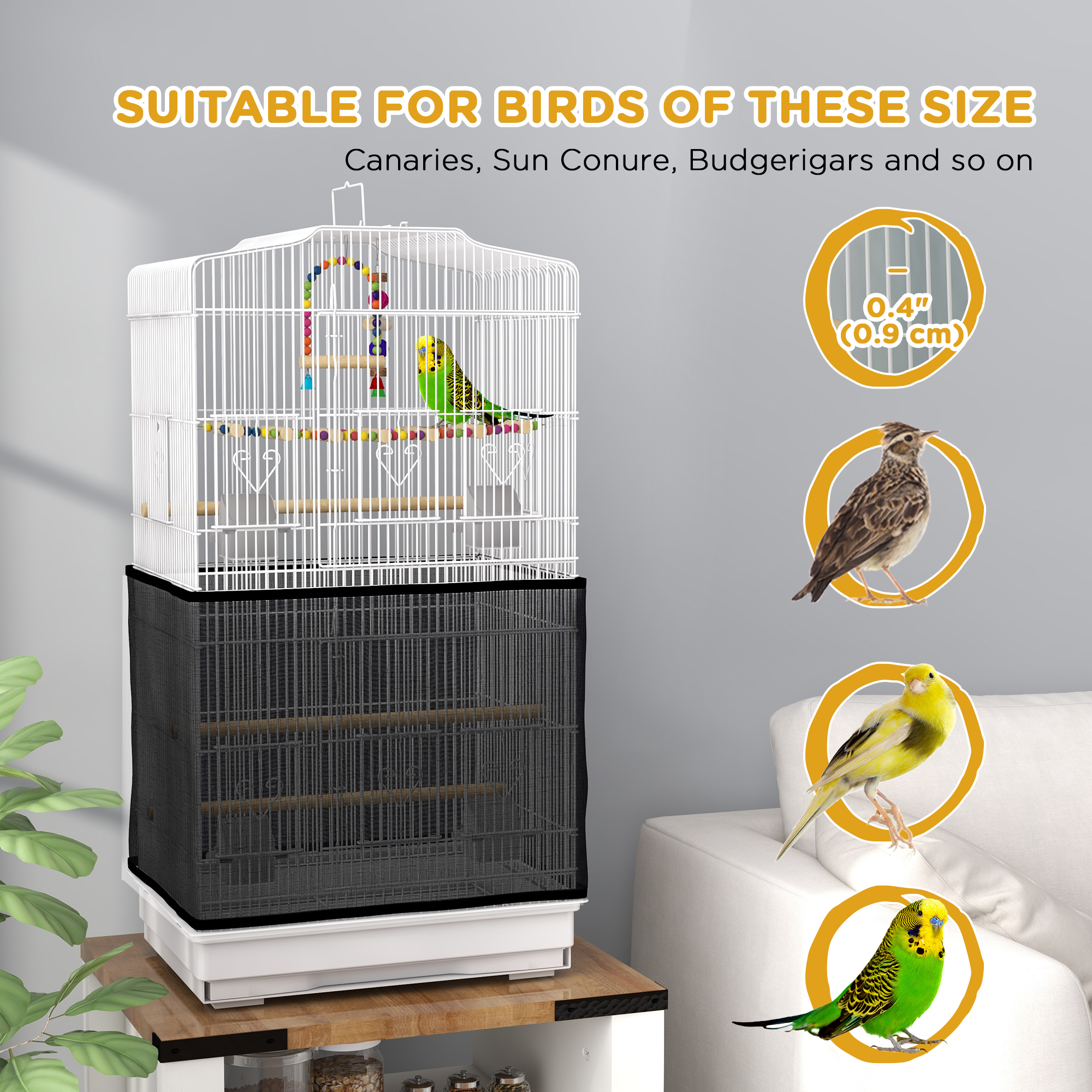 36" Bird Cage with Accessories, Handle, Mesh Cover, Tray, White