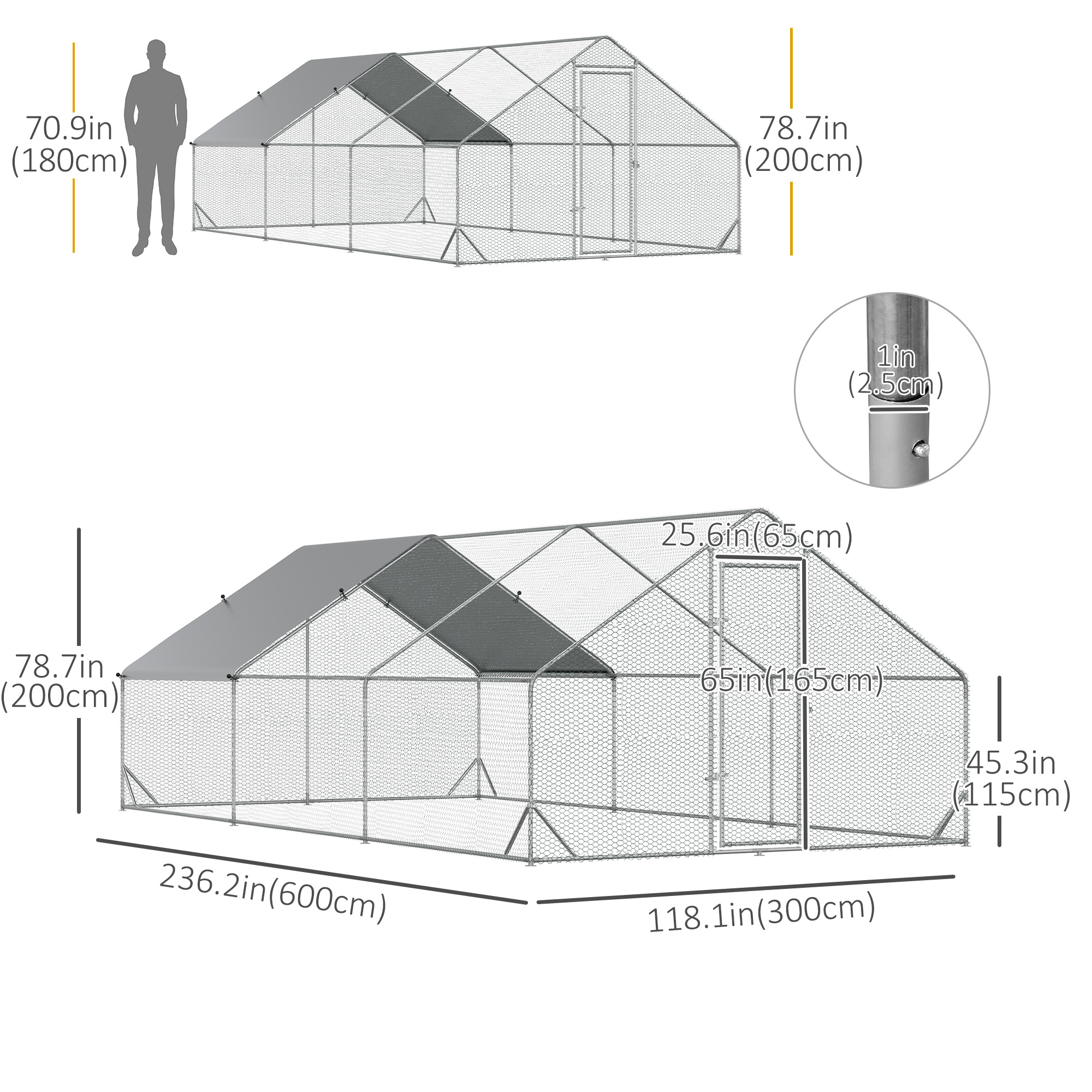 9.8' x 19.7' x 6.6' Chicken Coop Cage, Outdoor Hen House w/Cover & Lockable Door