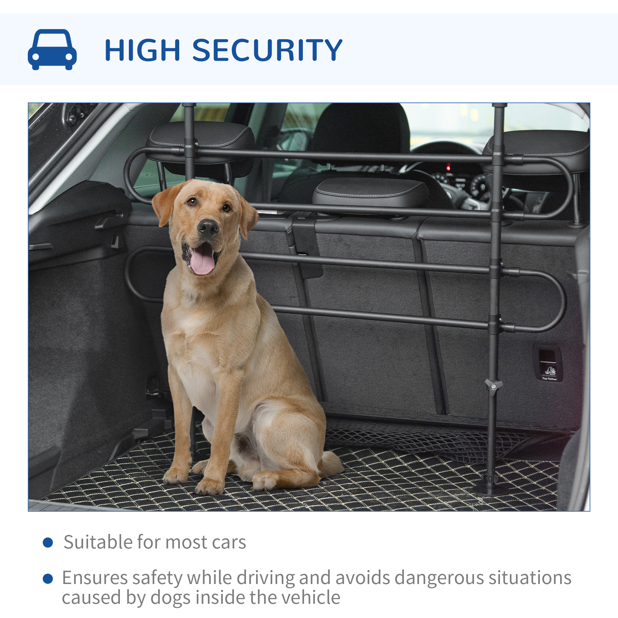 Adjustable Pet Car Barrier for SUVs, Vehicles, Vans, Back Seat Dog Fence Guard for Safety Car Travel, Black