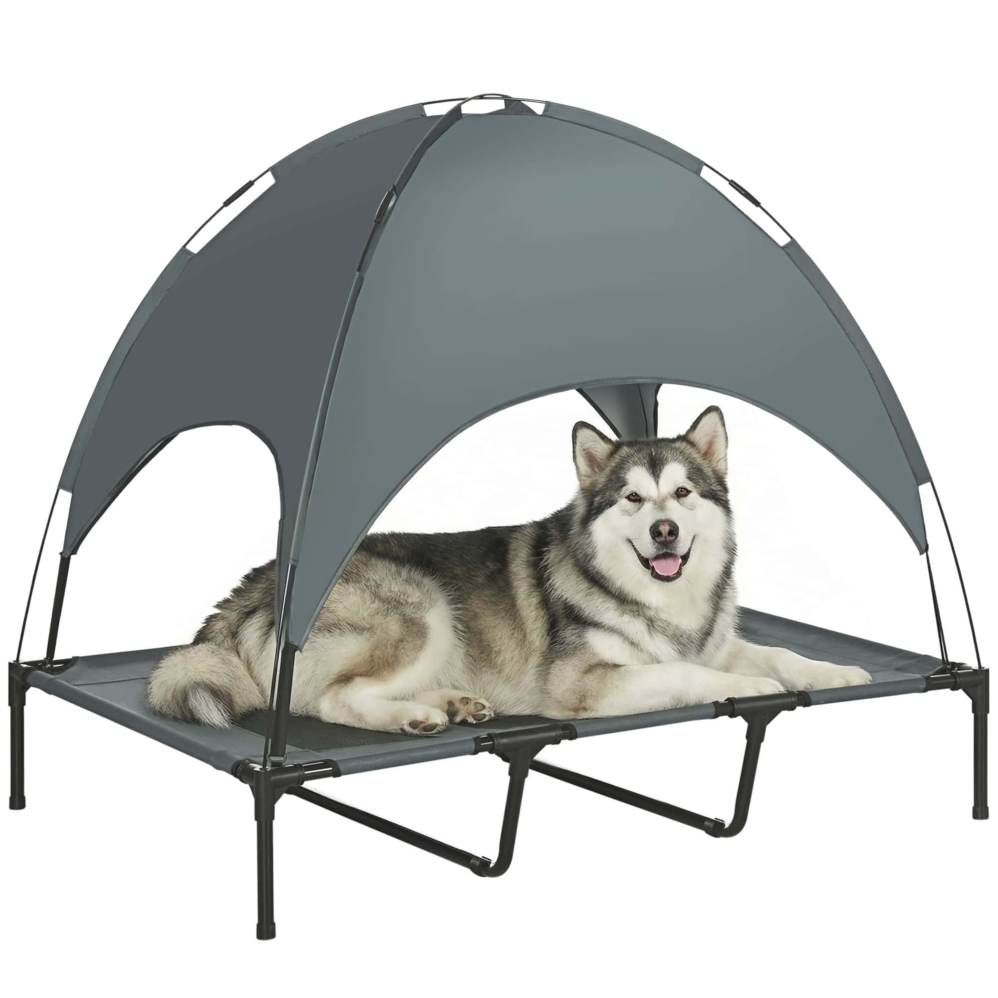 Elevated Dog Bed with Canopy, Portable Raised Dog Cot for XL Sized Dogs, Indoor & Outdoor, 48" x 36" x 43", Grey