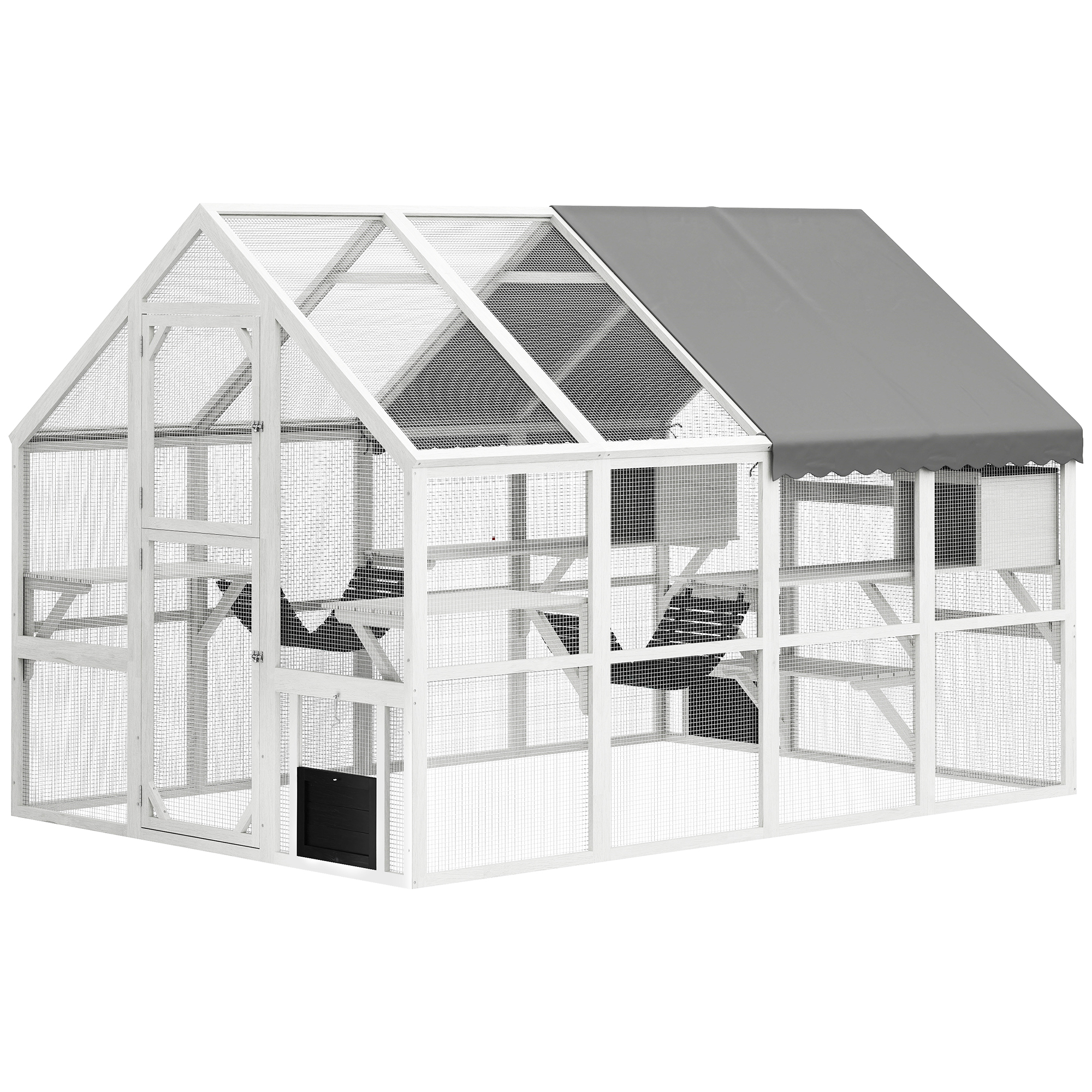 Outdoor Cat Enclosure Wooden Feral Cat House w/ Weatherproof Canopy, Bridges, Resting Boxes, Platforms, for 3-6 Cats