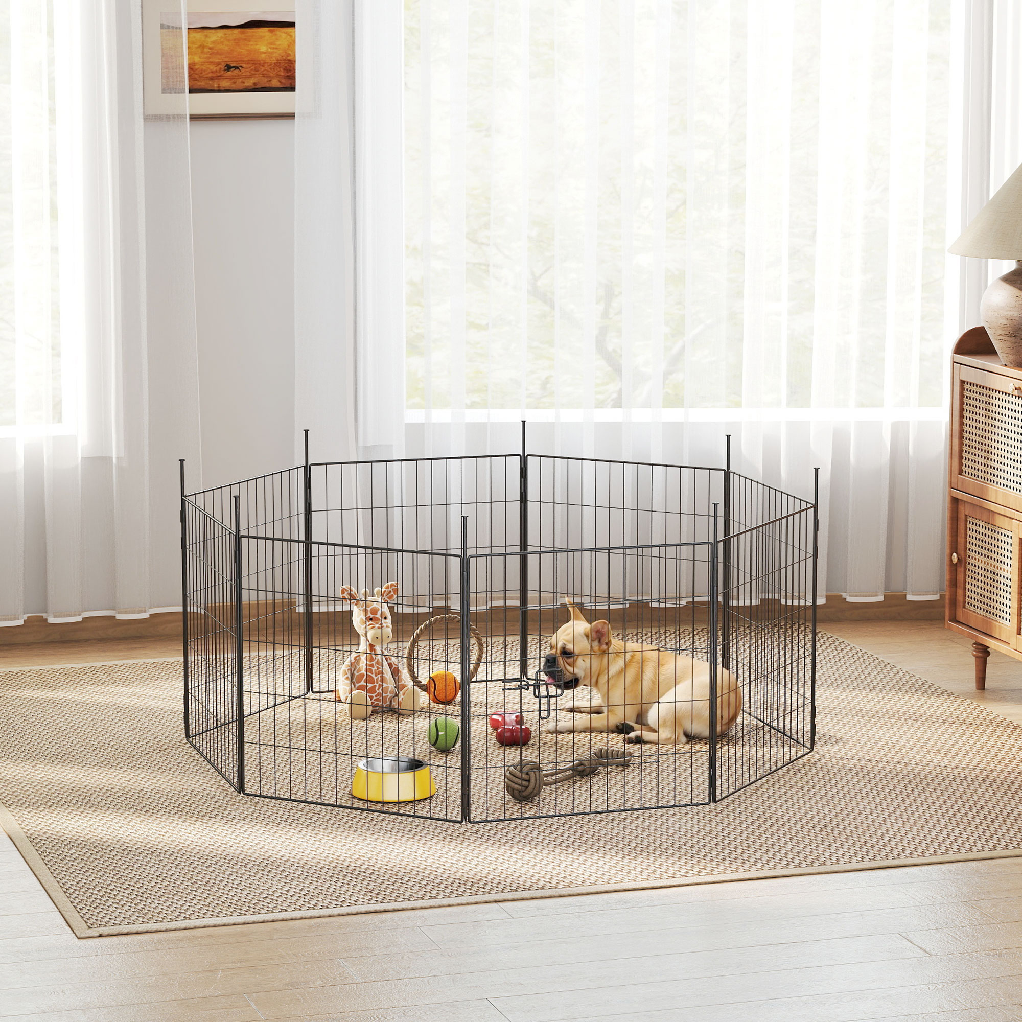 Dog Playpen for Indoor Outdoor use, Heavy Duty Dog Fence with Door, 23.6" High, 8 Panels, Black