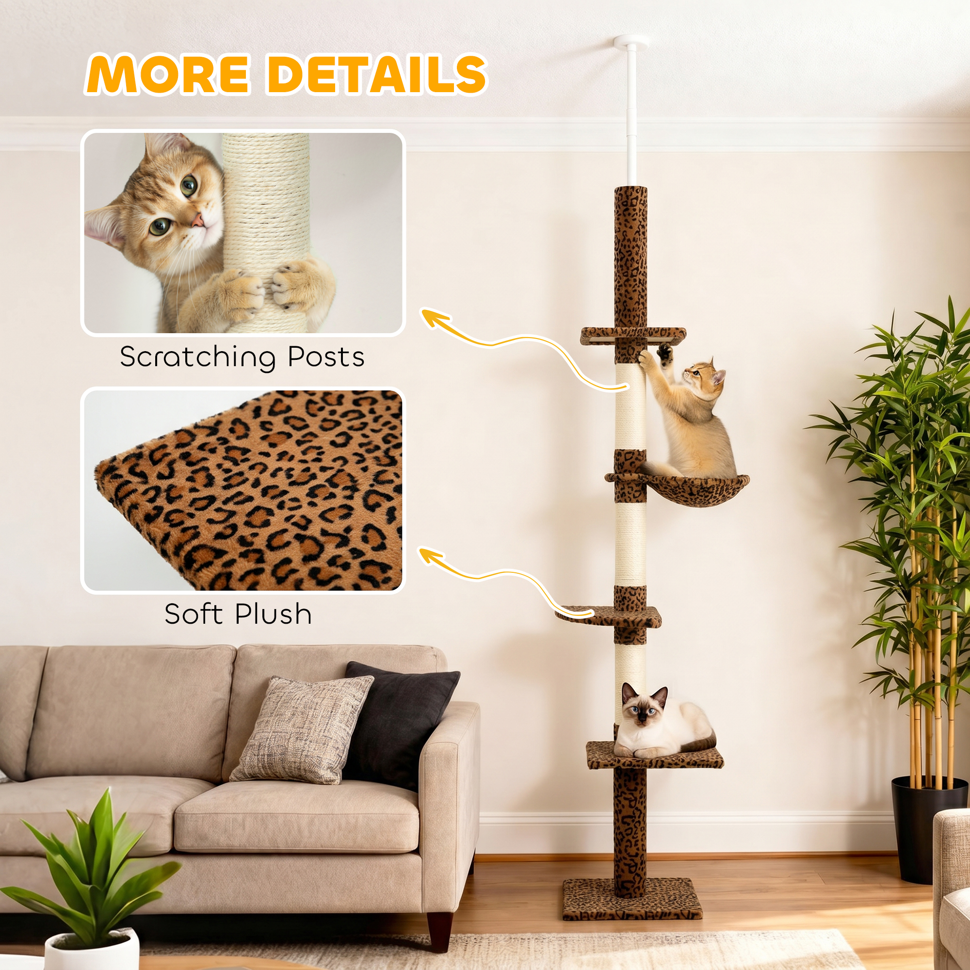 8.5ft Cat Climbing Tree 5-Tier Kitty Activity Center with Scratching Post, Leopard Print