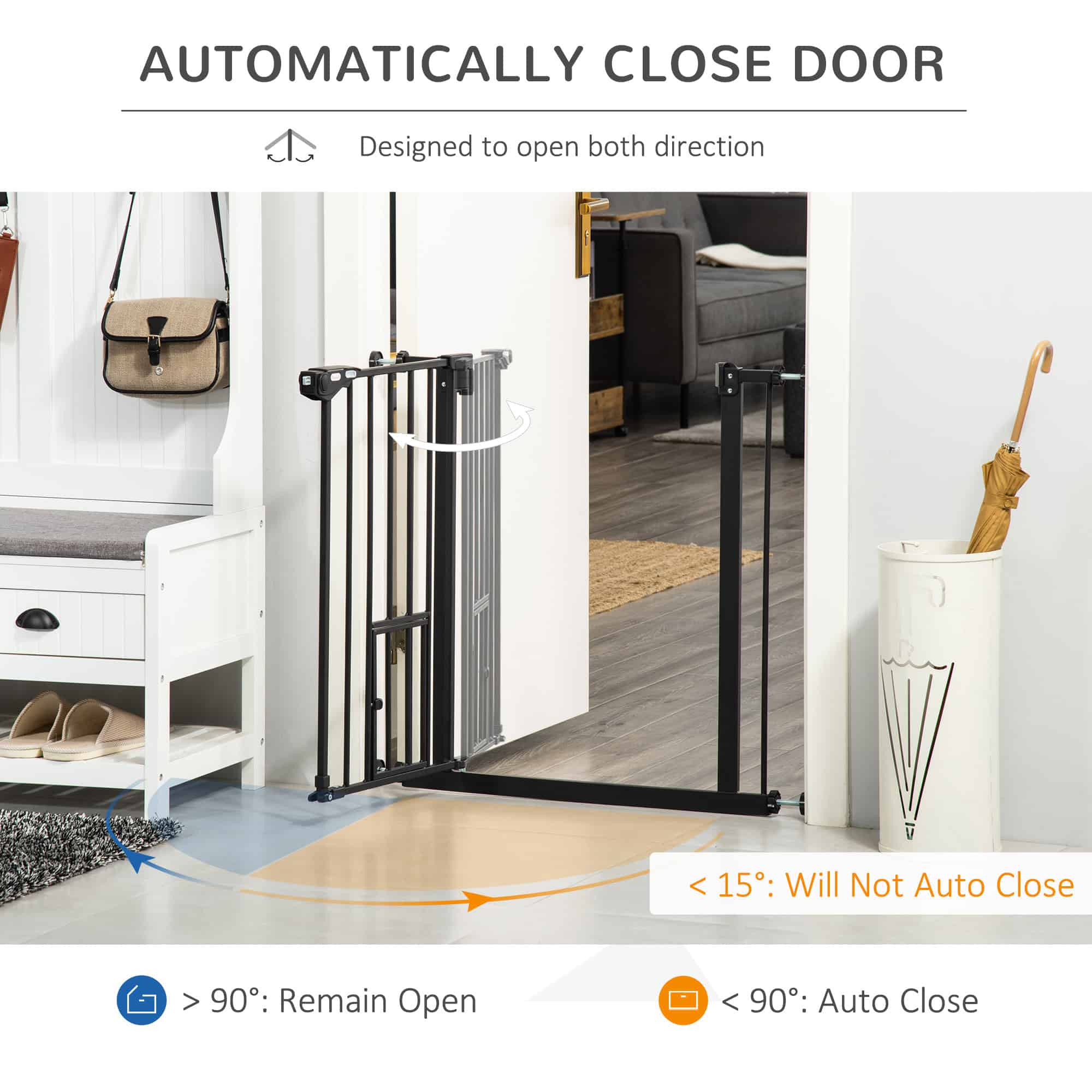 Retractable Gate Extra Wide Press-Mounted with Cat Door, Auto Closing Pet Gate for Stair, Hallway, 29-32 Inch - Image 5