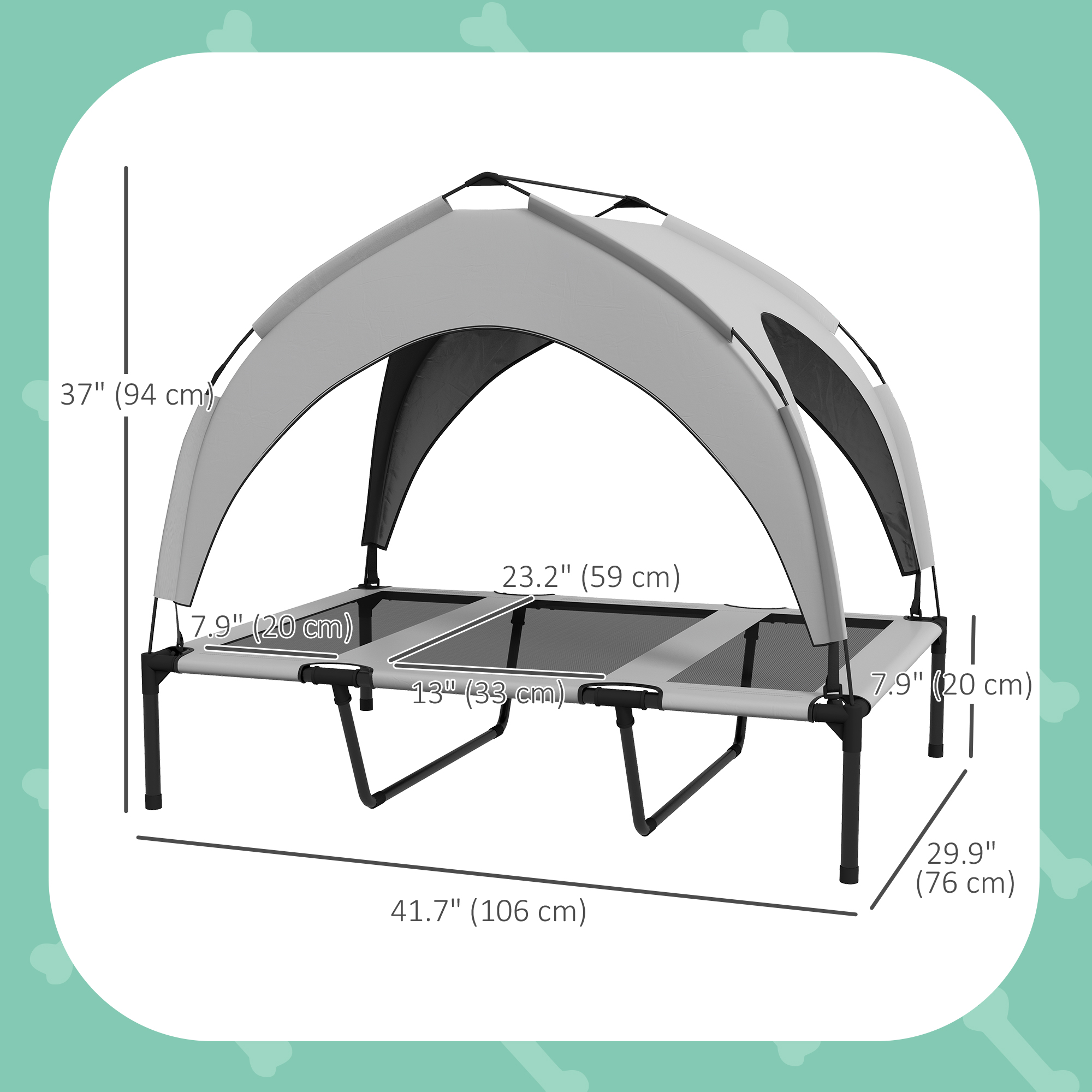 Raised Dog Bed Cooling Dog Cot w/ Canopy Washable Breathable Mesh, for Large Dogs, Light Grey