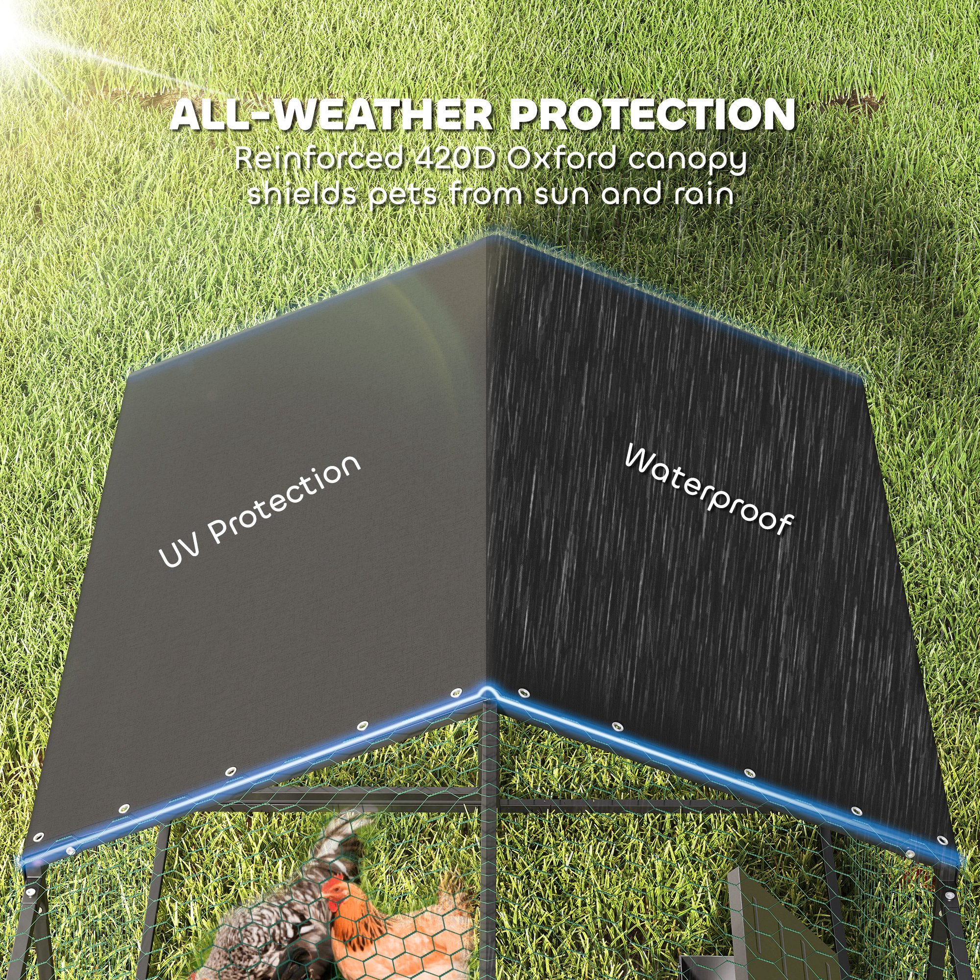 Large Metal Chicken Coop, Chicken Run with Waterproof & Anti-UV Cover for 3-5 Poultry, Outdoor Poultry Cage Rabbit Hutch