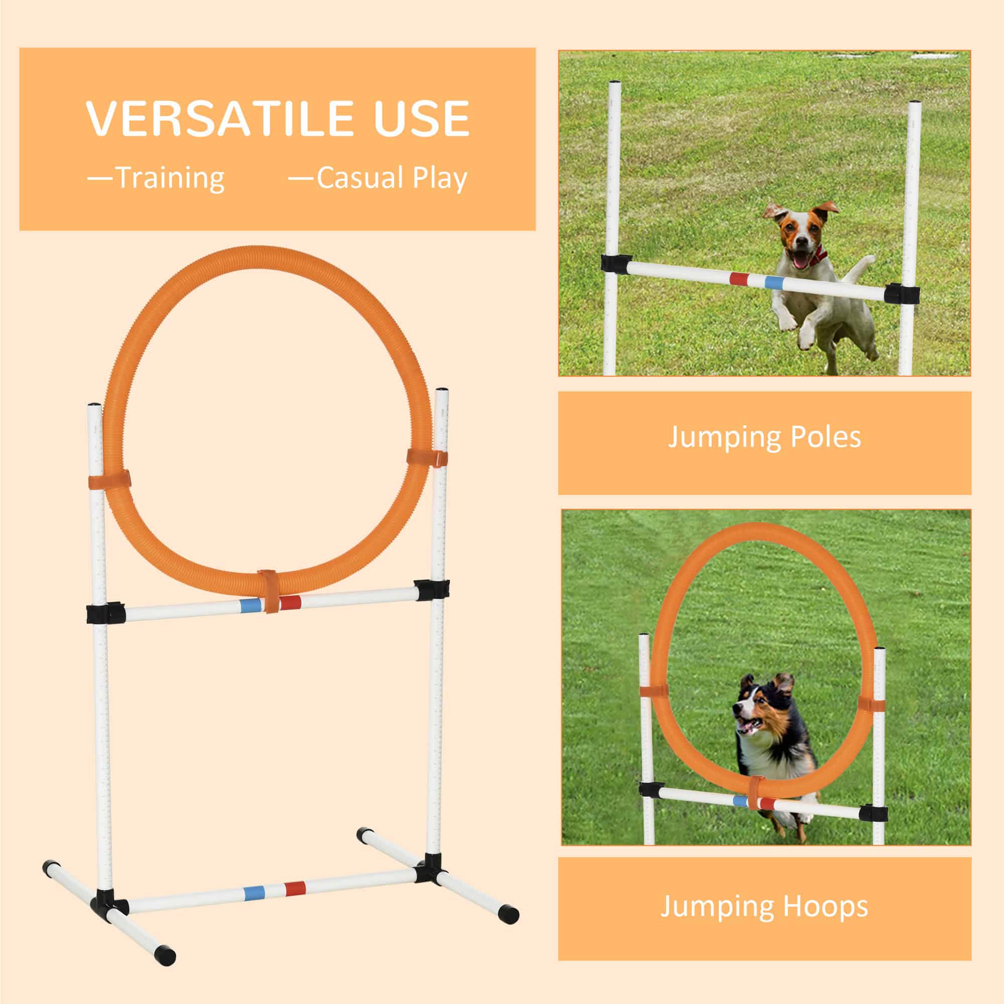 2-in-1 Dog Obstacle Training Agility Equipment Tire Jump Ring/Hurdle Bar with a Simple & Easy Setup & Storage Bag