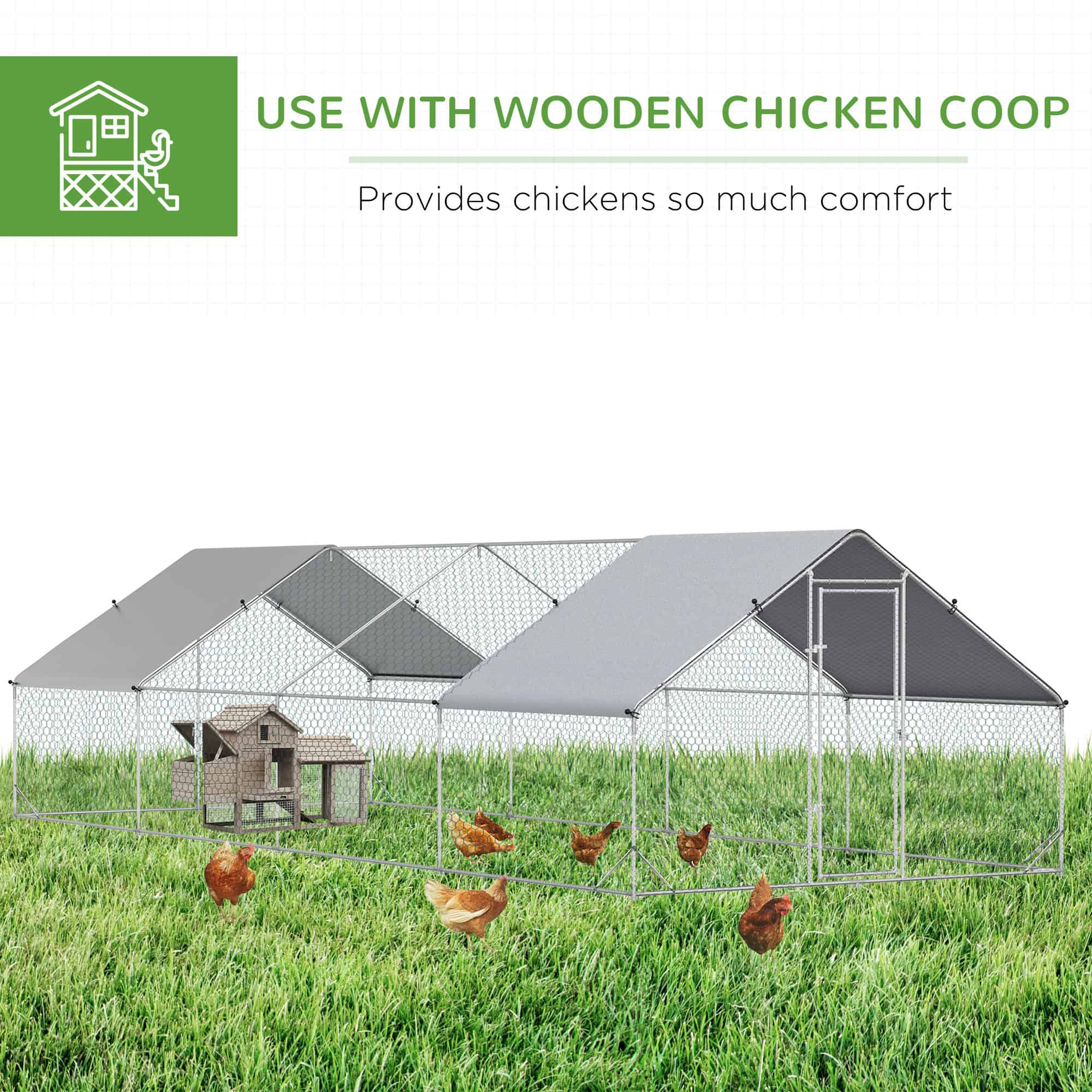 9.8' x 26.2' x 6.6' Chicken Coop Cage, Outdoor Hen House w/Cover & Lockable Door