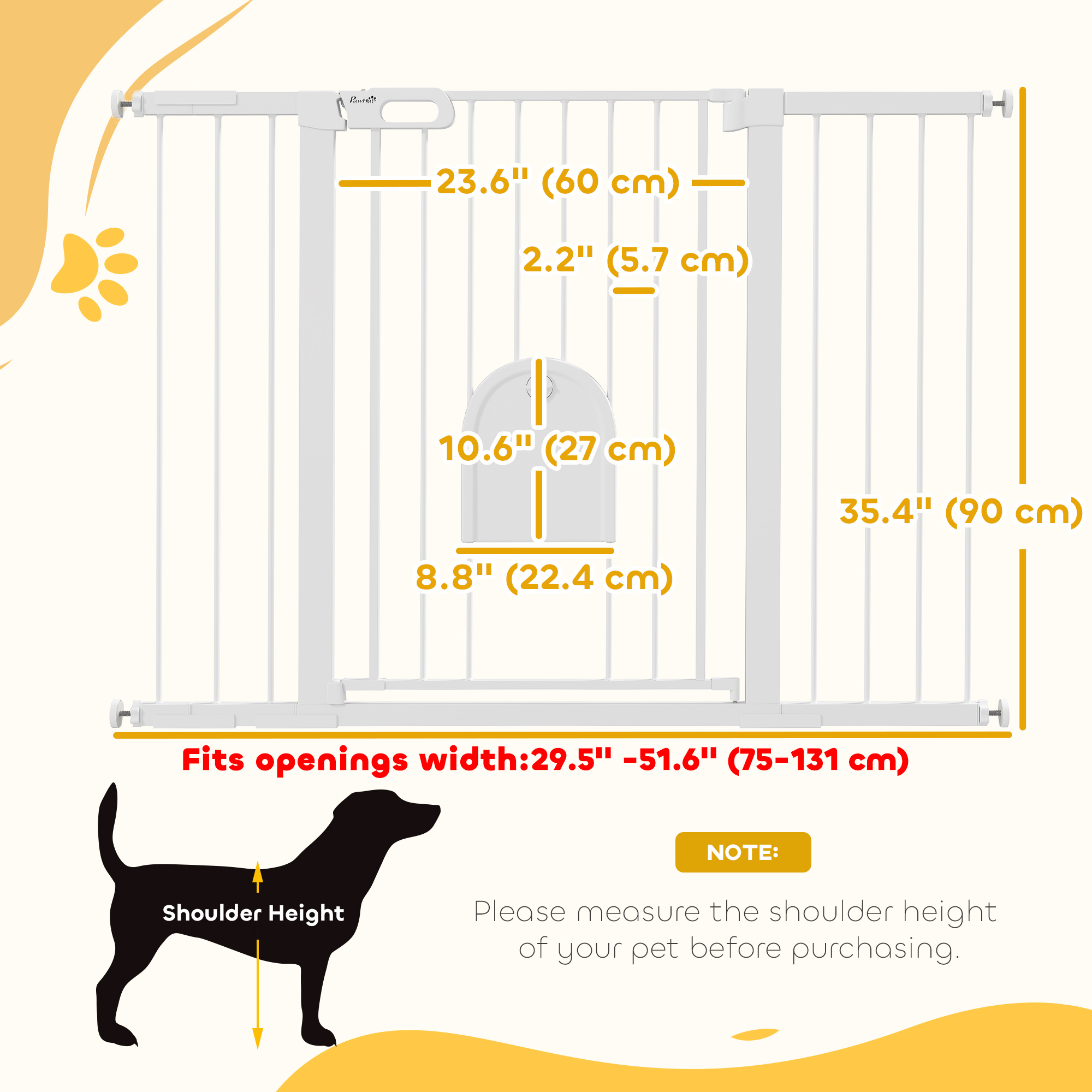 30"-52" Extra Wide Pet Gate Barrier with Small Door, 35"H Dog Gate with Safety Gate Barrier, Stair Pressure Fit, Black
