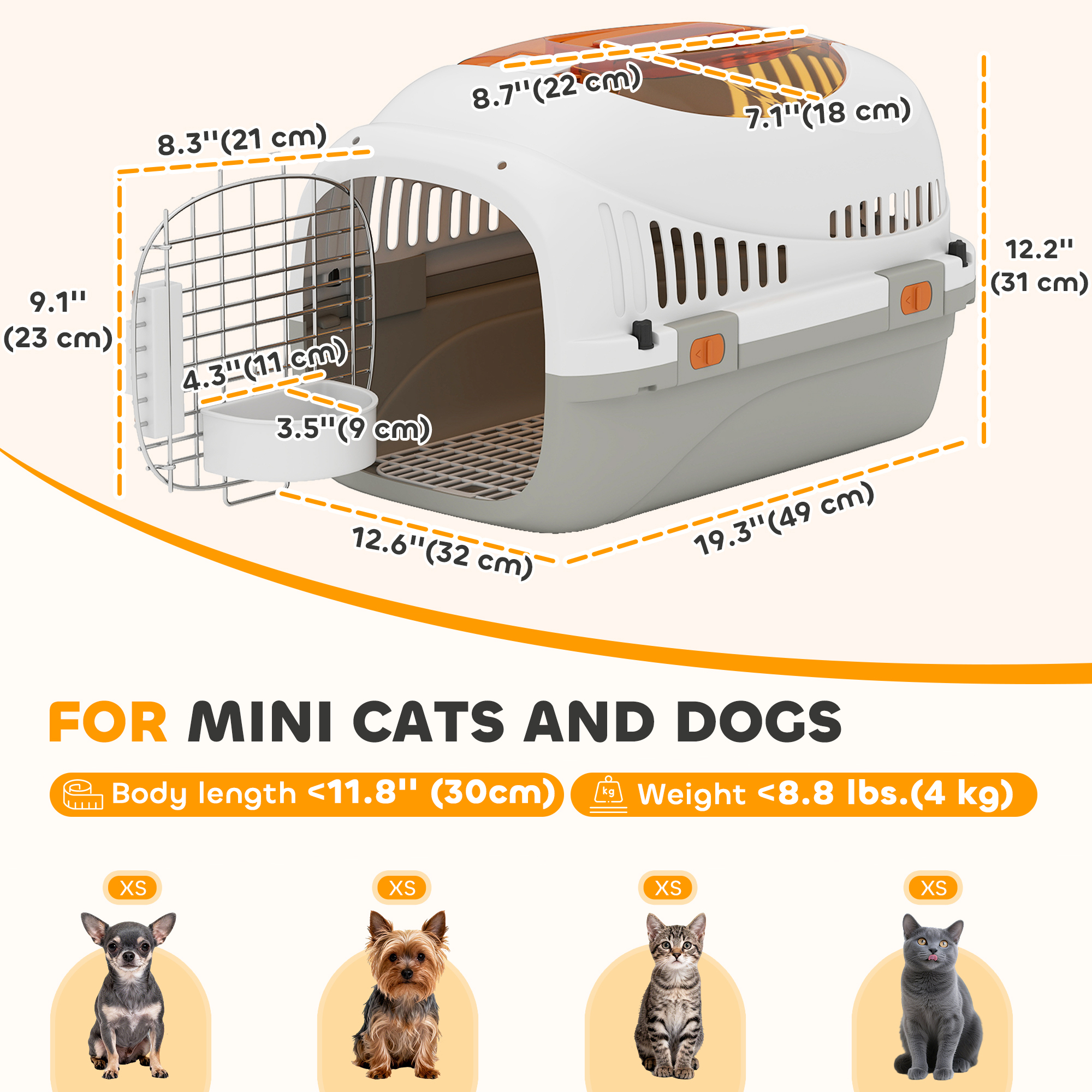 Hard-Sided Travel Pet Carrier, Plastic Dog and Cat Kennel for Small Dogs and Cats, Portable Crate with Steel Wire Door