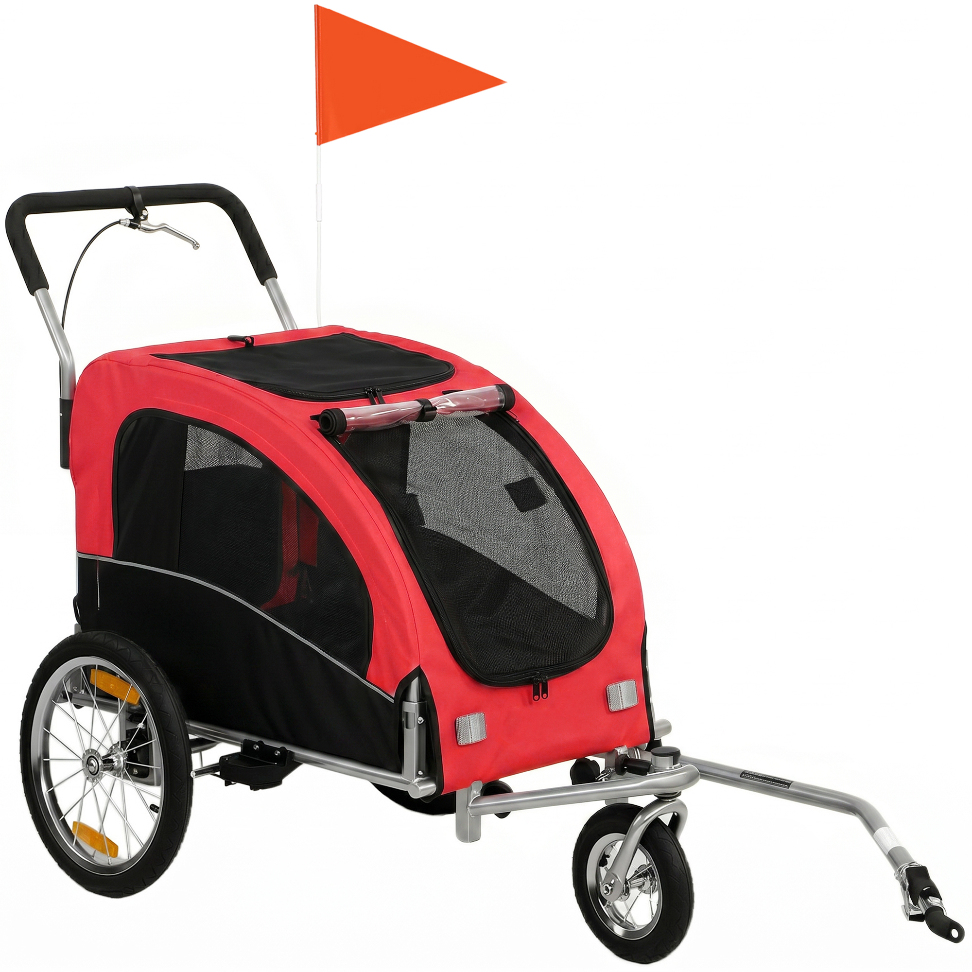 2 in 1 Dog Bike Trailer, Foldable Pet Stroller, Dog Bicycle Trailer with Suspension, Universal Bicycle Coupler, Red