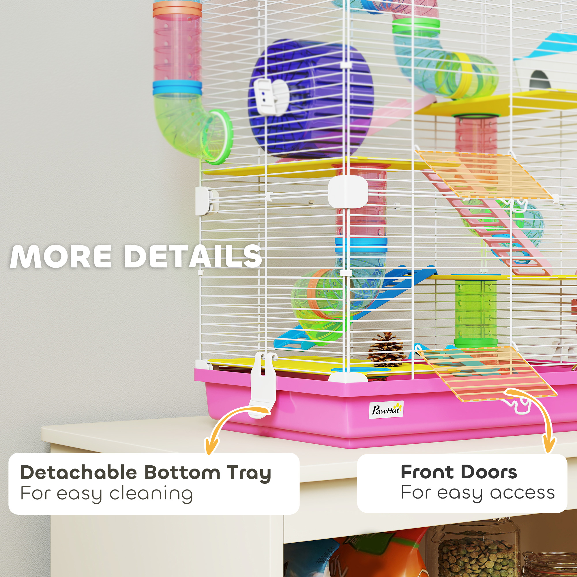 5 Tiers Hamster Cage Portable with Exercise Wheels Play Tube Water Bottle Dishes House Ladder for Gerbils, Pink