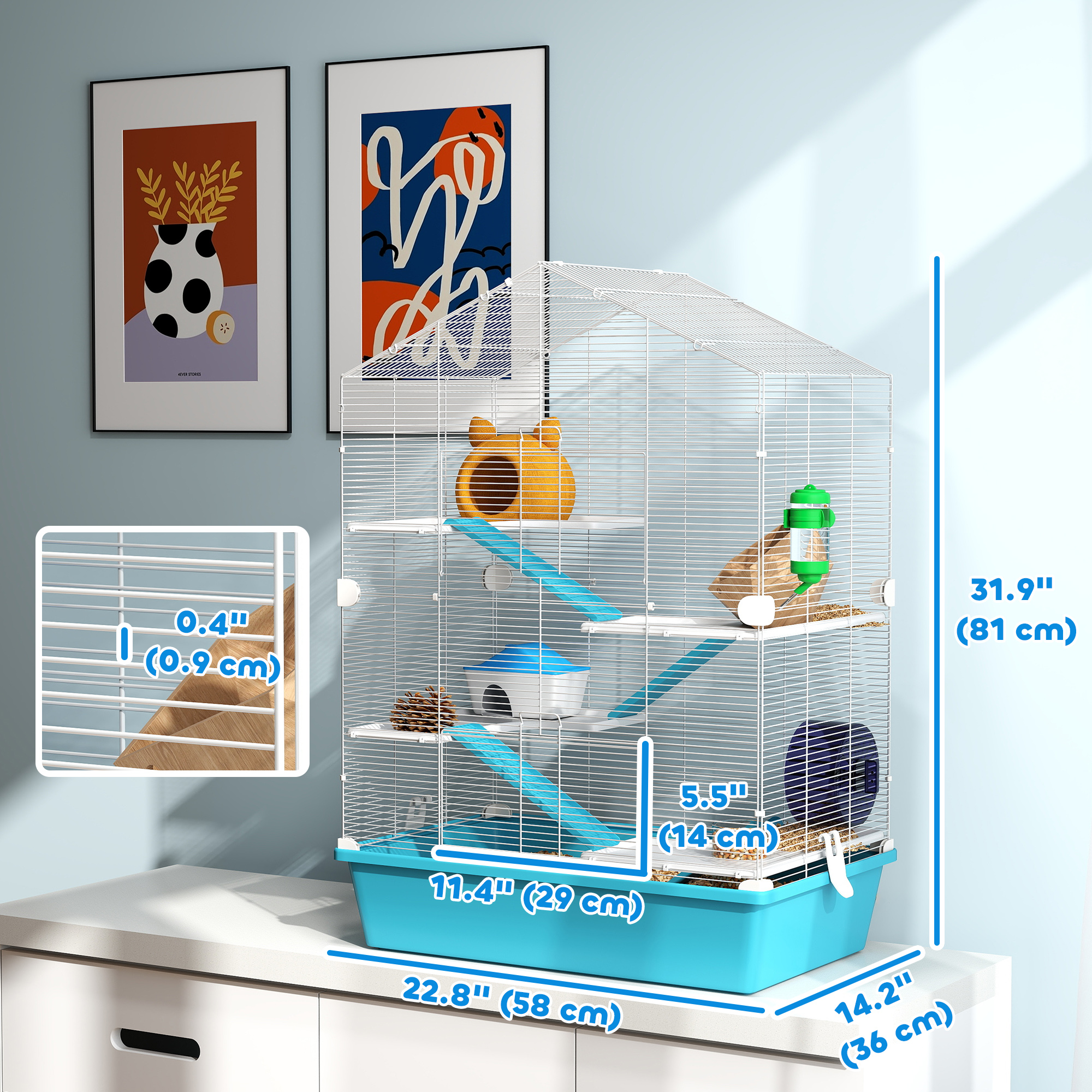 Large Hamster Cage, 5-Tier Small Animal House and Habitats for Gerbil Mice, Light Blue - Image 3