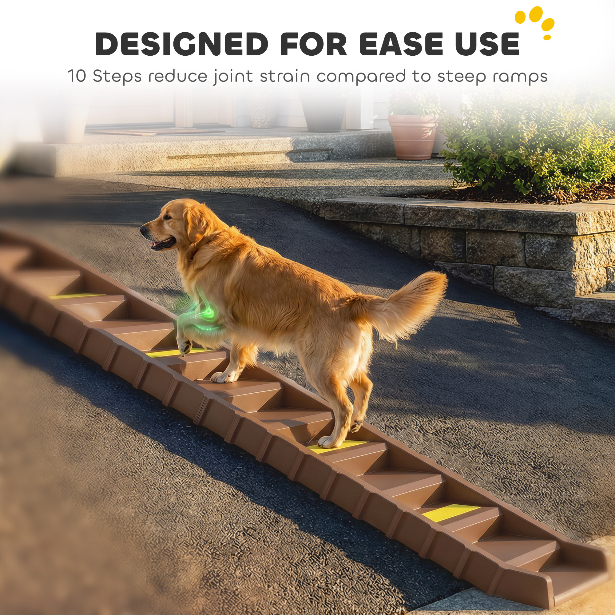 Foldable Dog Car Ramp, Dog Ramp with Anti-Slip Steps, Pet Stairs for Senior Pets to Access Cars and High Beds, Brown