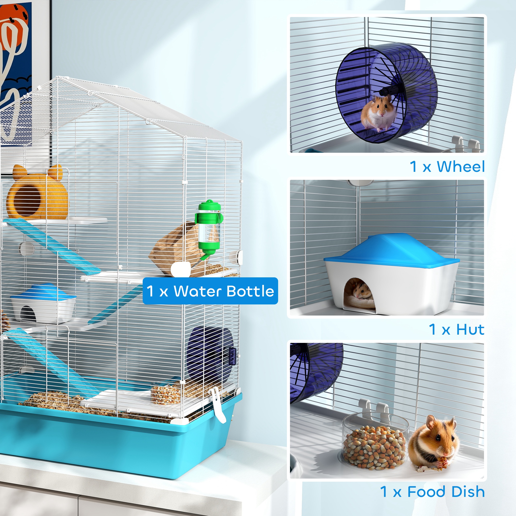 Large Hamster Cage, 5-Tier Small Animal House and Habitats for Gerbil Mice, Light Blue - Image 5