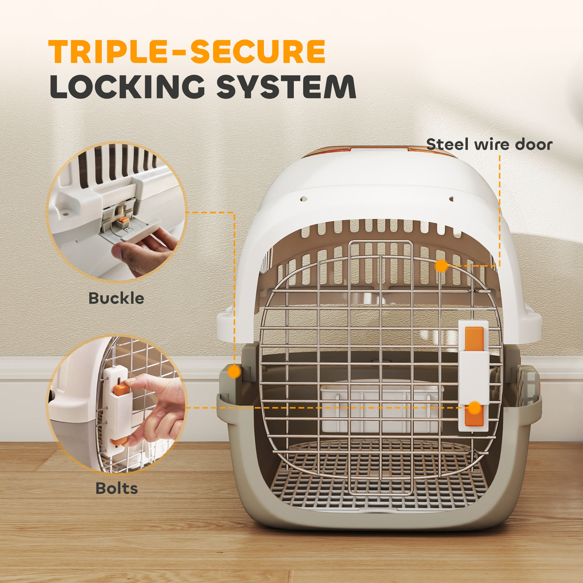 Hard-Sided Travel Pet Carrier, Plastic Dog and Cat Kennel for Small Dogs and Cats, Portable Crate with Steel Wire Door