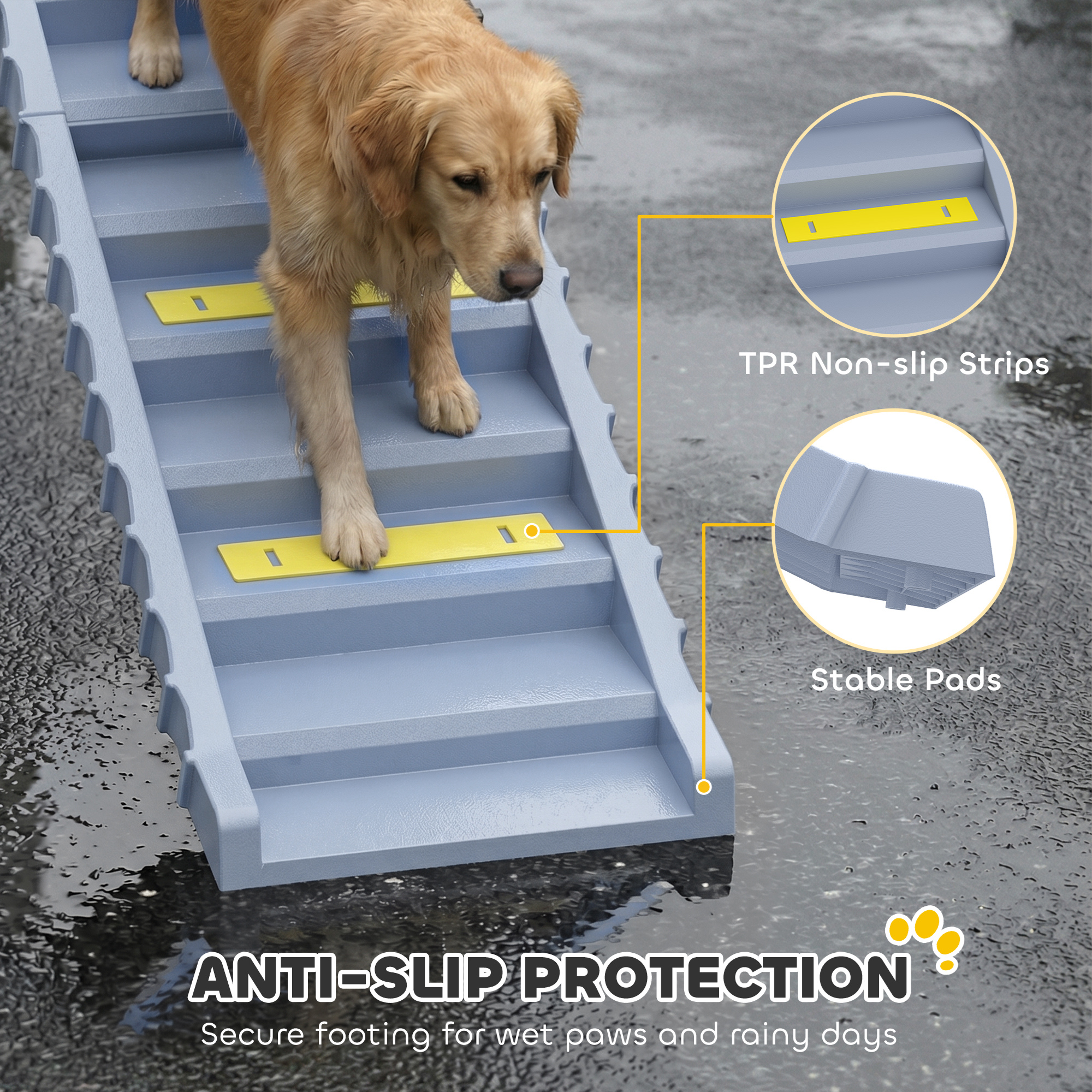 Foldable Dog Car Ramp, Dog Ramp with Anti-Slip Steps, Pet Stairs for Senior Pets to Access Cars and High Beds, Grey