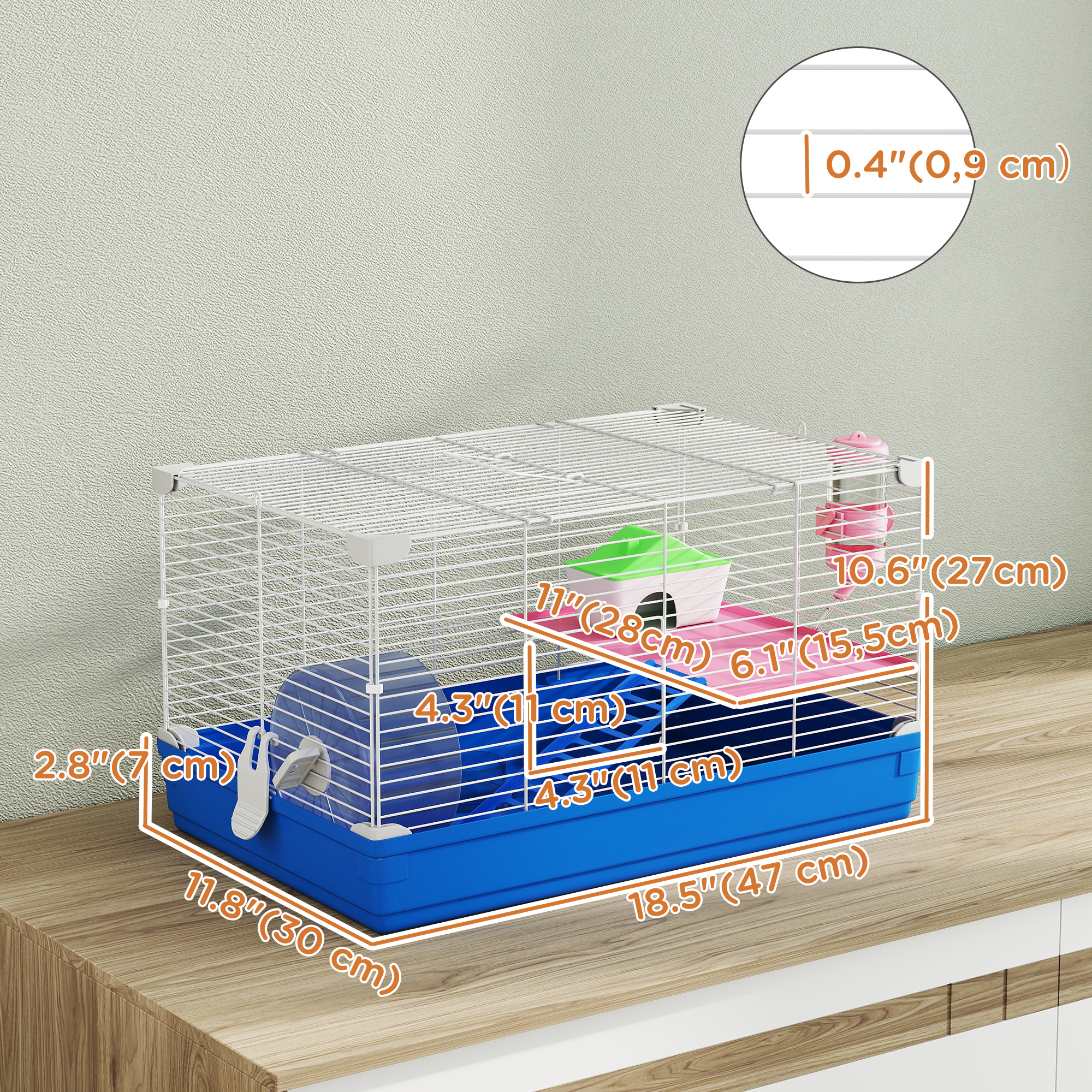18.5" Hamster Cage with Exercise Wheel and Water Bottle Dish, Rat House and Habitats 2 Storey Design - Image 3