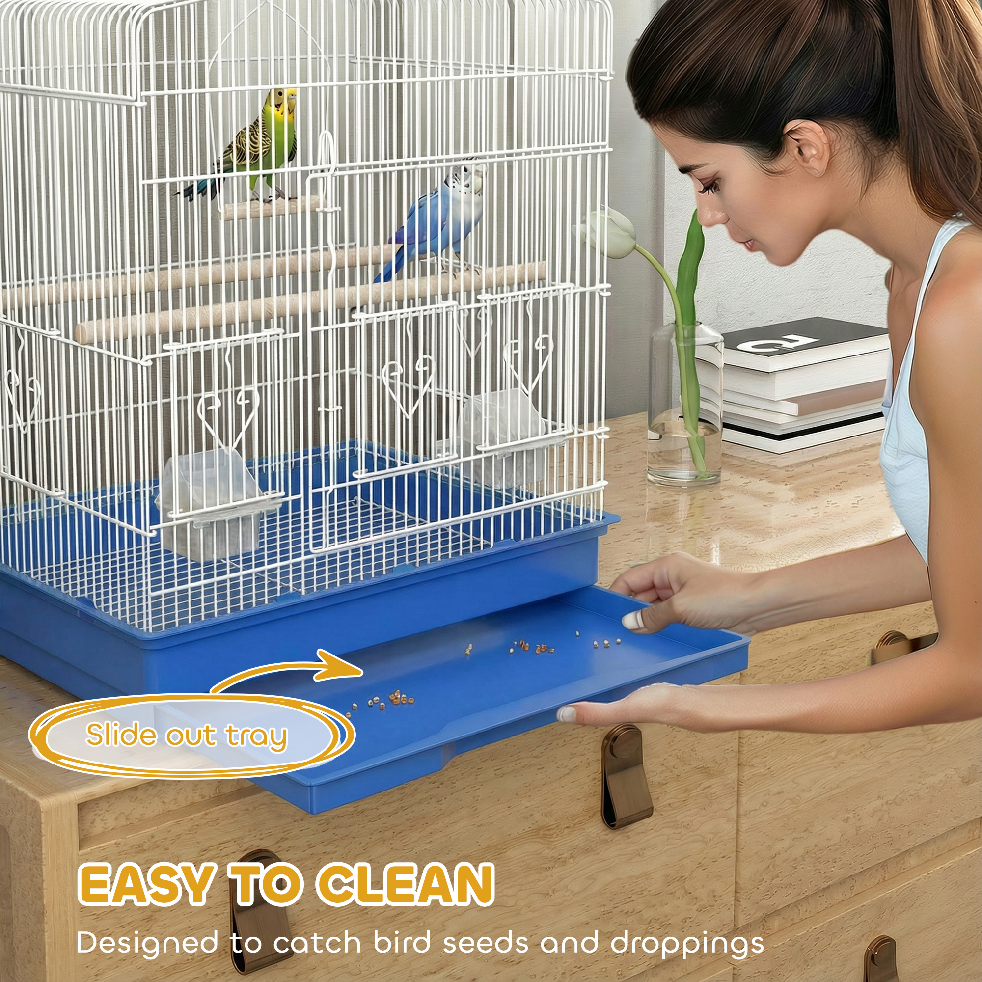 23" Bird Cage, Finches Canaries, Parrot Cage with Doors Perches, 2 Feeder Pet Supplies, Blue