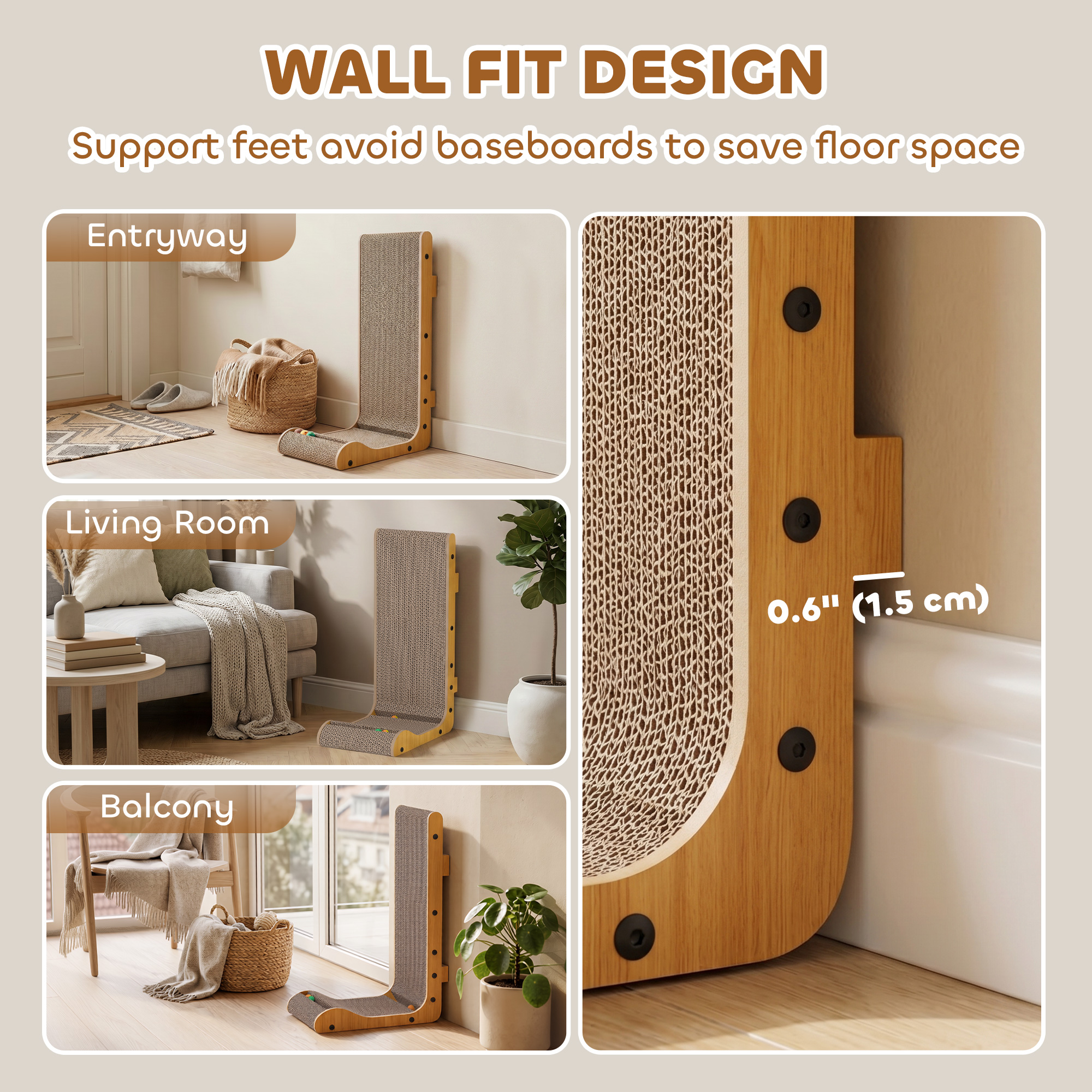 2PCS Cat Scratching Board L Shape Cat Scratcher Cat Scratching Pad with 3 Toy Balls, Catnip