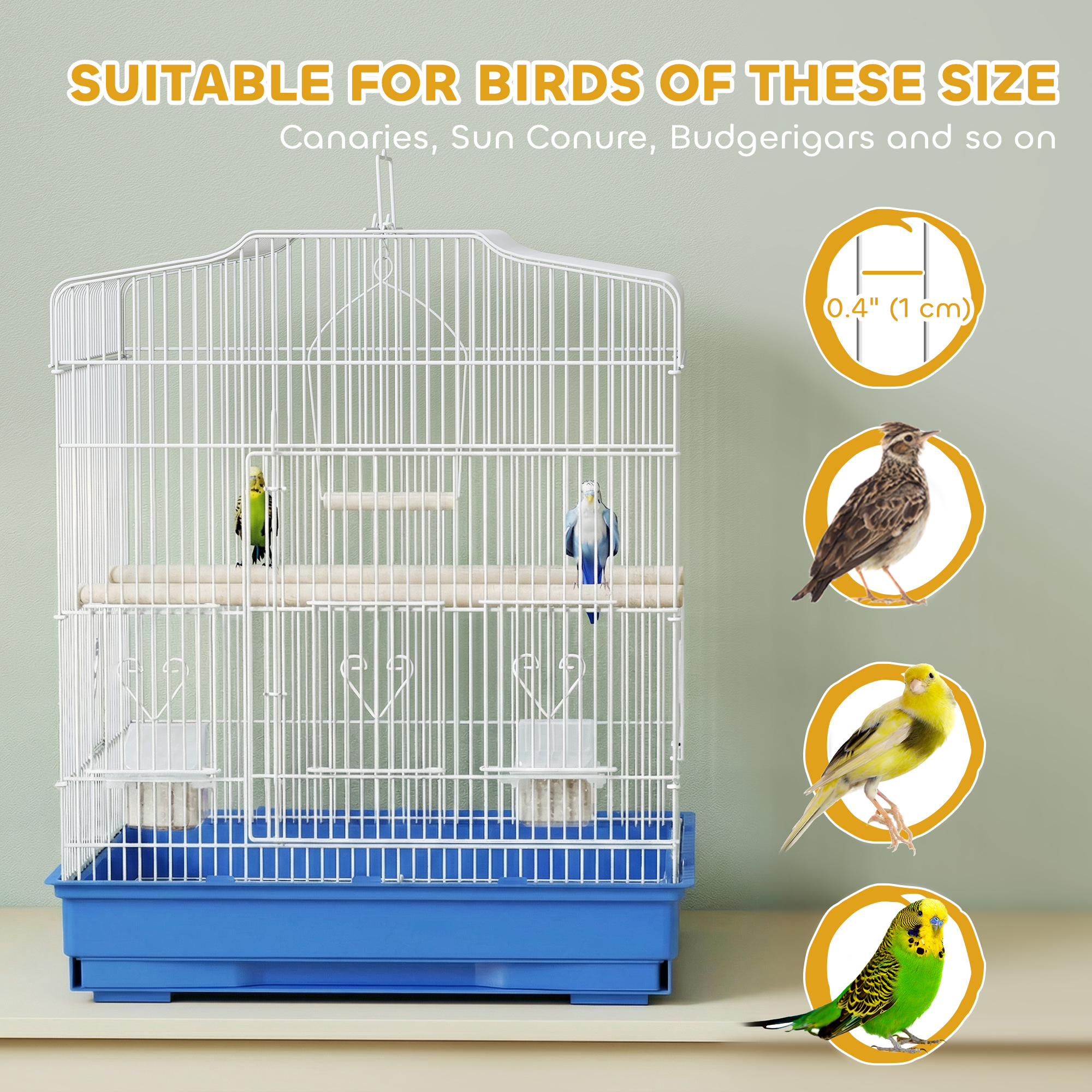 23" Bird Cage, Finches Canaries, Parrot Cage with Doors Perches, 2 Feeder Pet Supplies, Blue