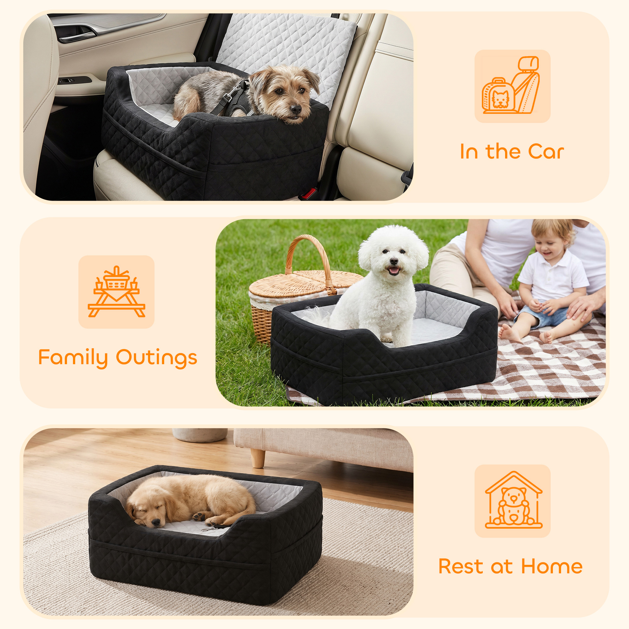 Dog Car Seat, Dog Booster Car Seat Washable with Adjustable Safety Leash, Storage Pockets for Small Under 10kg, Grey