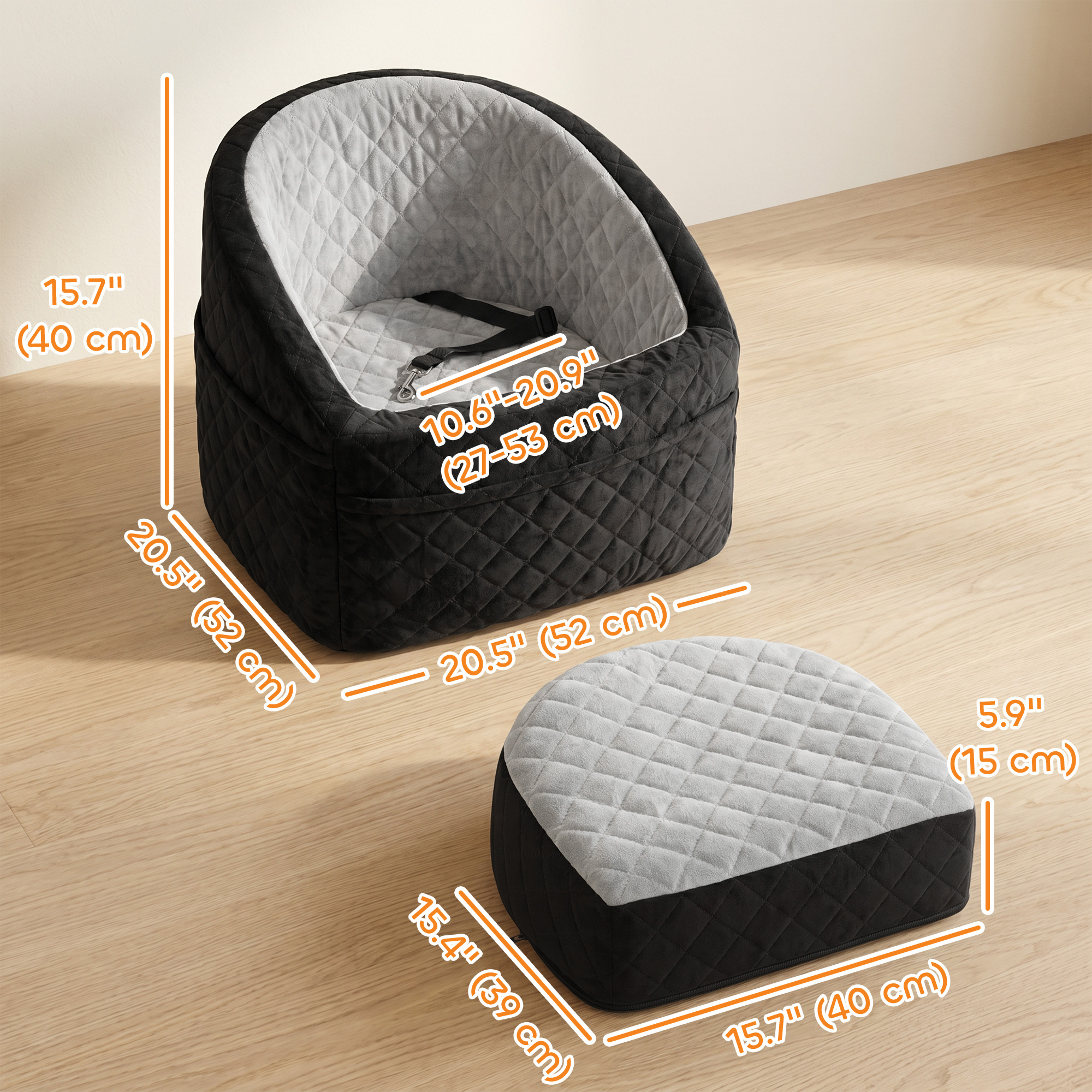Dog Car Seat, Dog Booster Car Seat Washable with Adjustable Safety Leash, Storage Pockets for Small Under 10kg, Grey