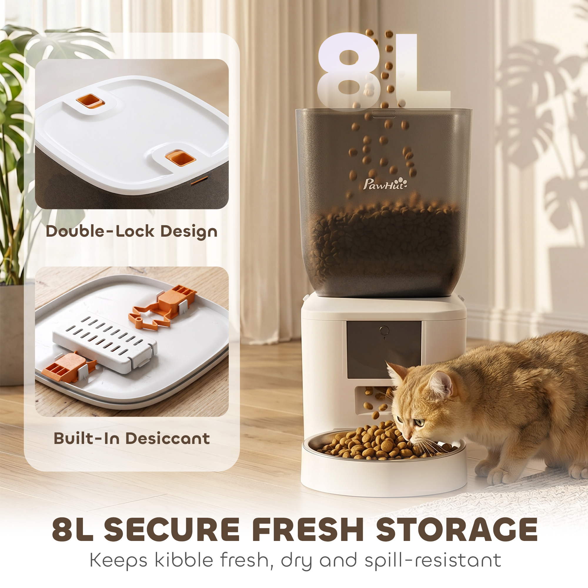 Automatic Cat Feeder, 2.4G WiFi, Smart APP Control 8L Pet Feeder Dispenser 1-10 Meals with 10s Meal Call Back