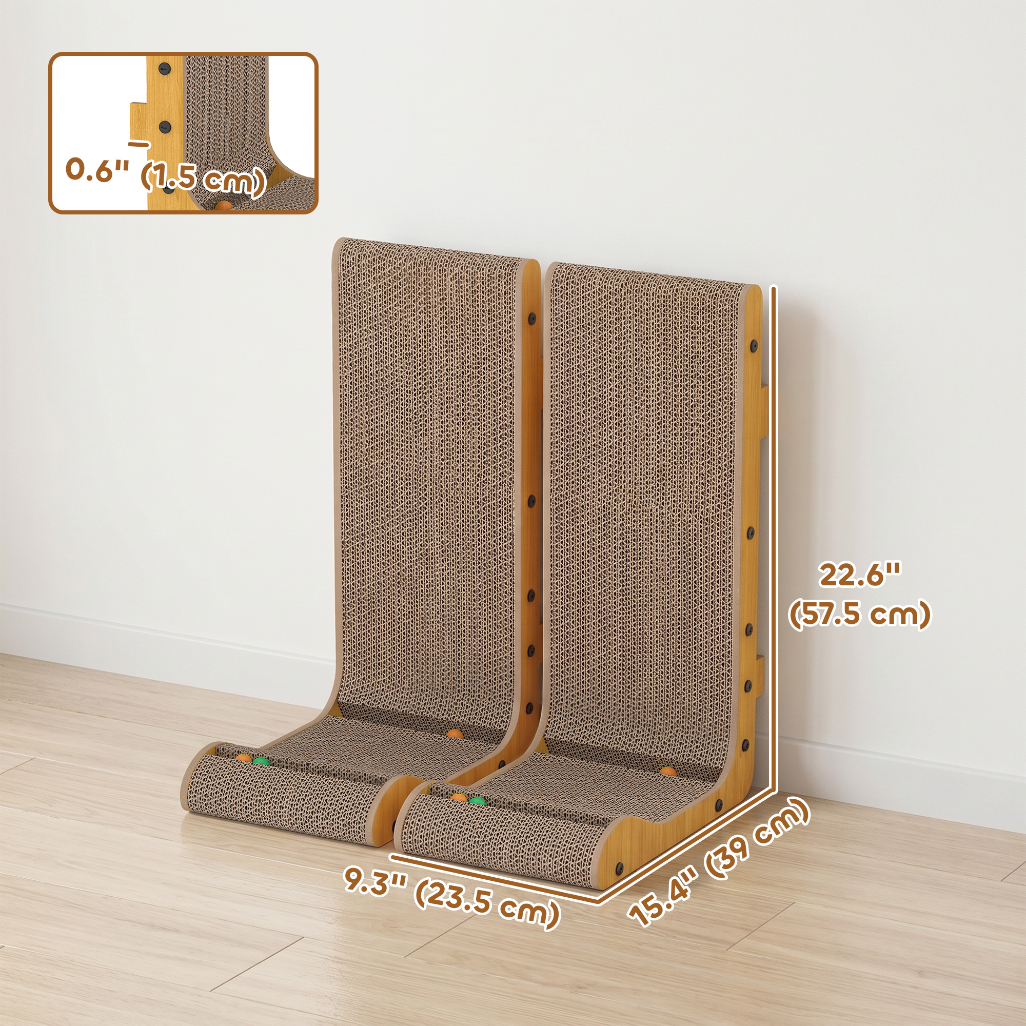 2PCS Cat Scratching Board L Shape Cat Scratcher Cat Scratching Pad with 3 Toy Balls, Catnip
