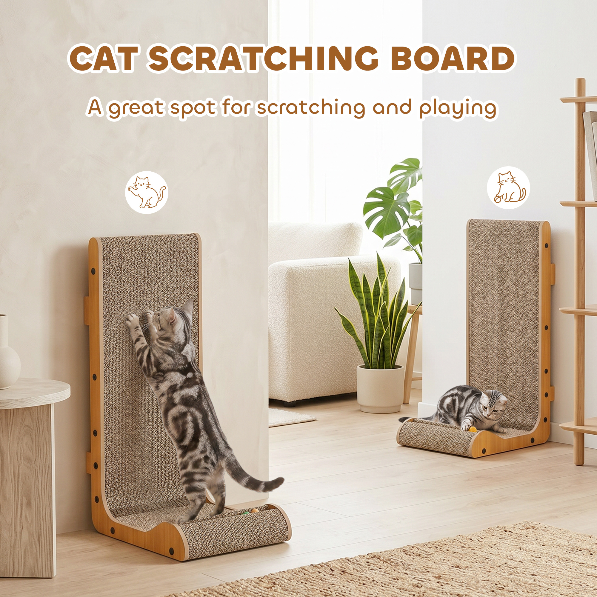 2PCS Cat Scratching Board L Shape Cat Scratcher Cat Scratching Pad with 3 Toy Balls, Catnip